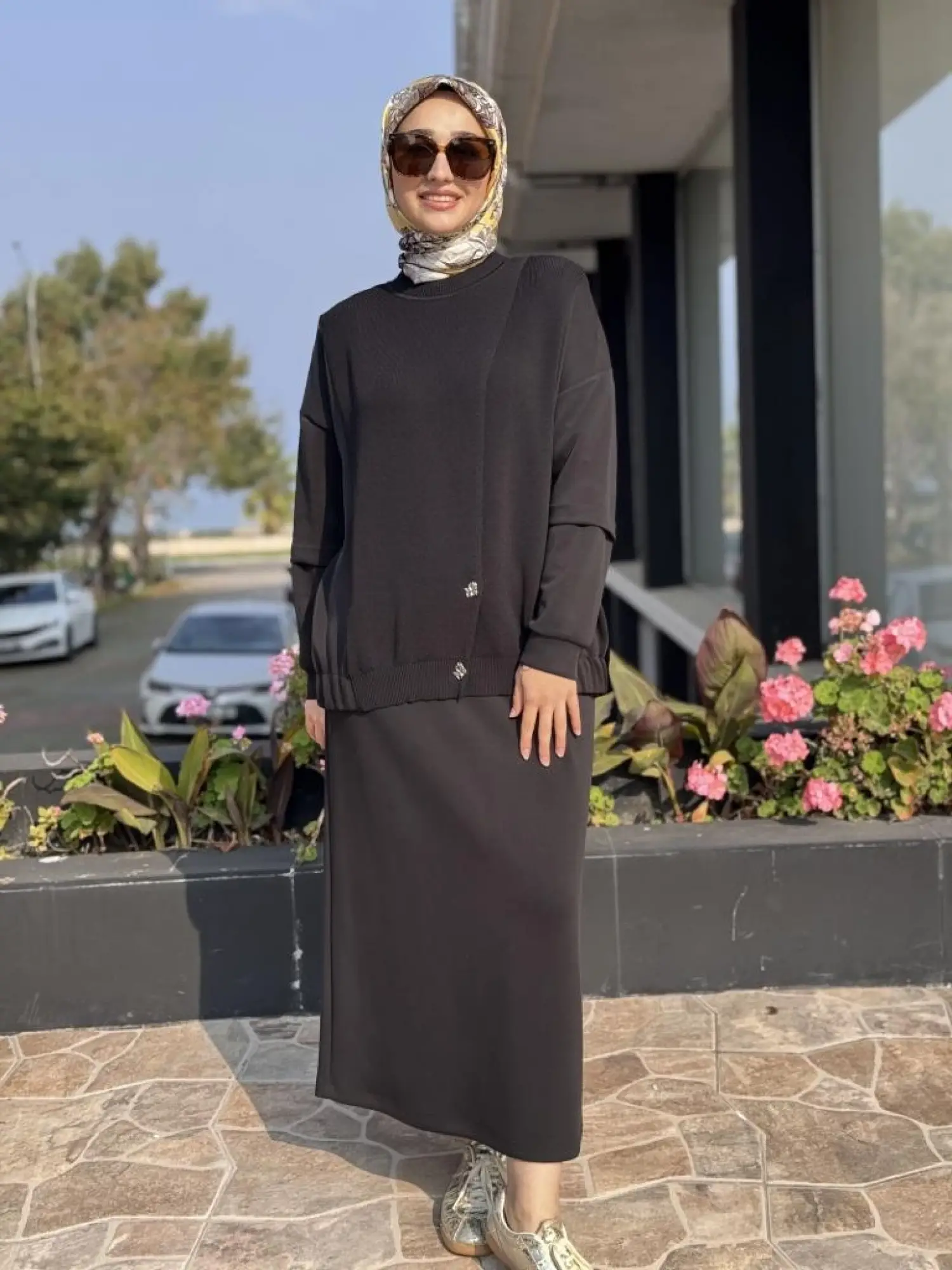 Tığ Triko Triko Maxi Düğmeli Etekli Takım TKM5030