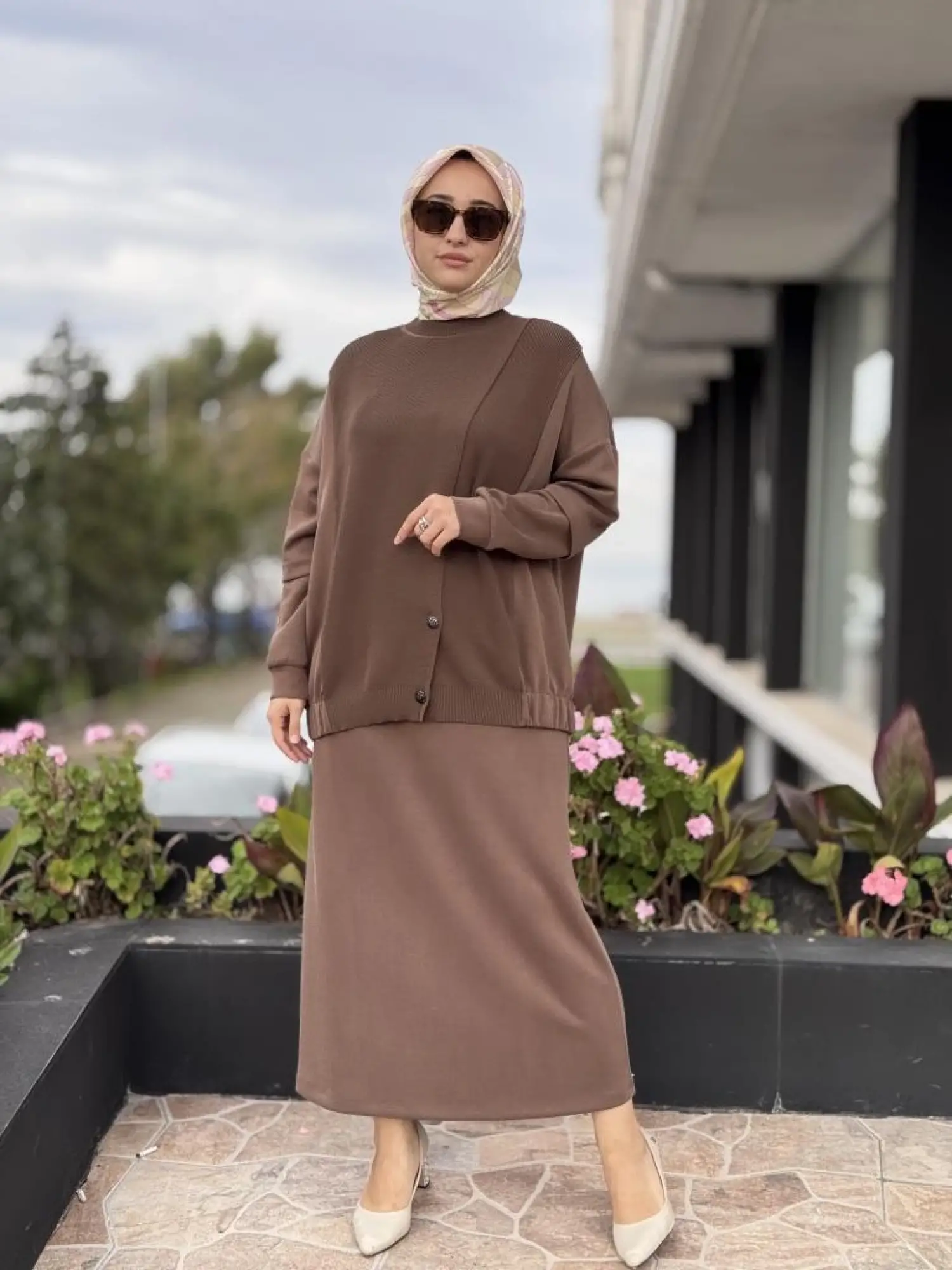 Tığ Triko Triko Maxi Düğmeli Etekli Takım TKM5030