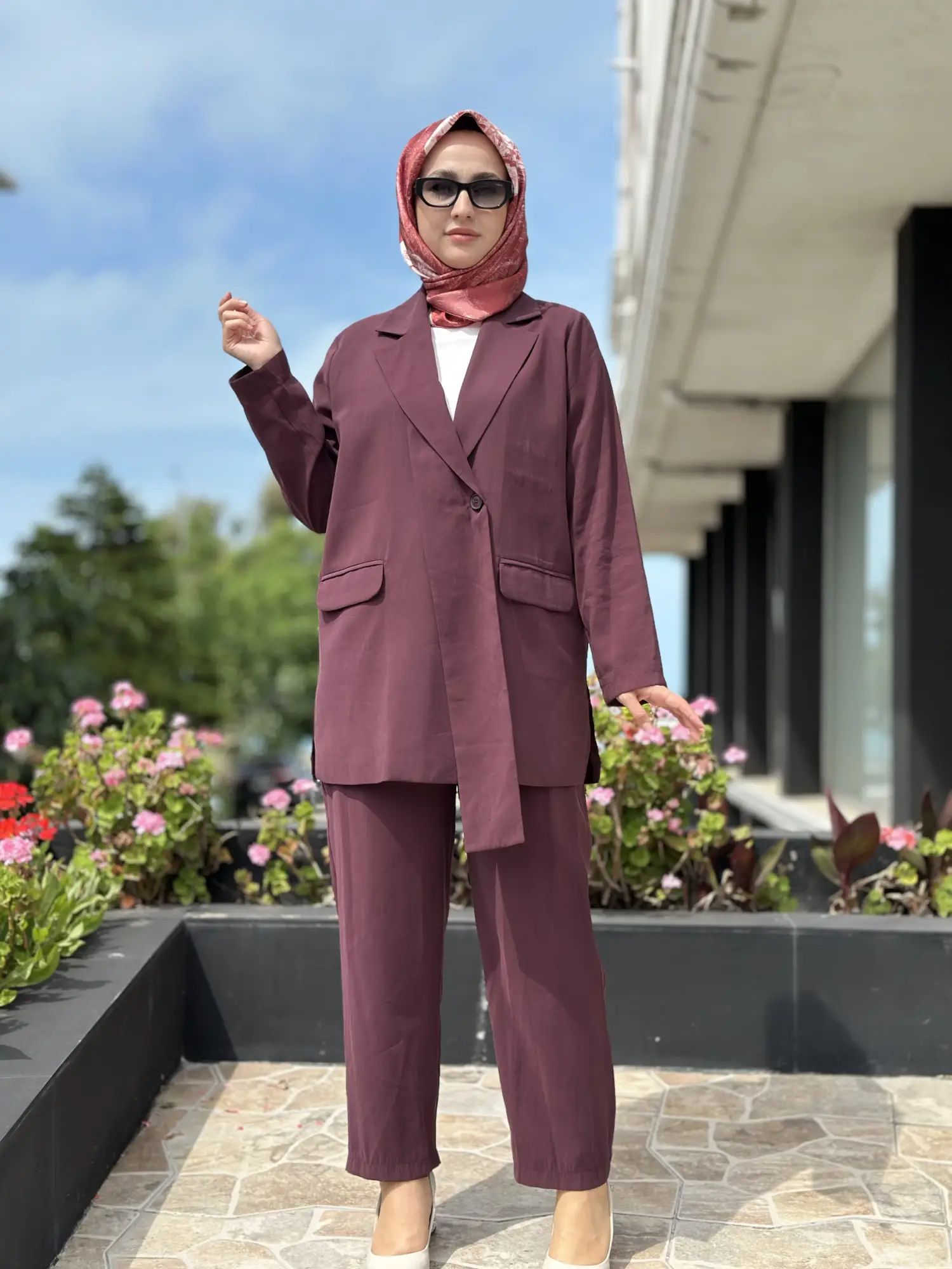Tığ Triko Yaka Detaylı Blazer Ceket Pantolon Takım TKM5085