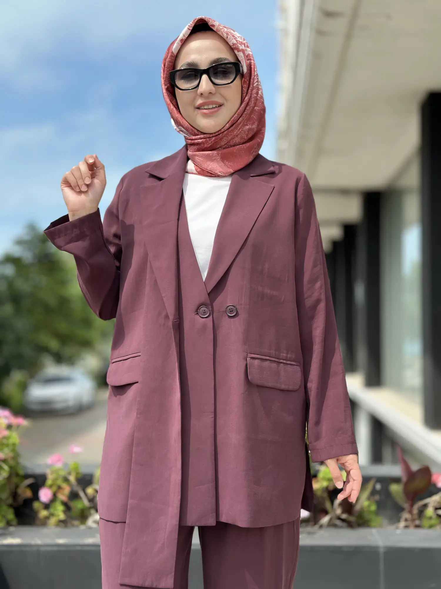 Tığ Triko Yaka Detaylı Blazer Ceket Pantolon Takım TKM5085