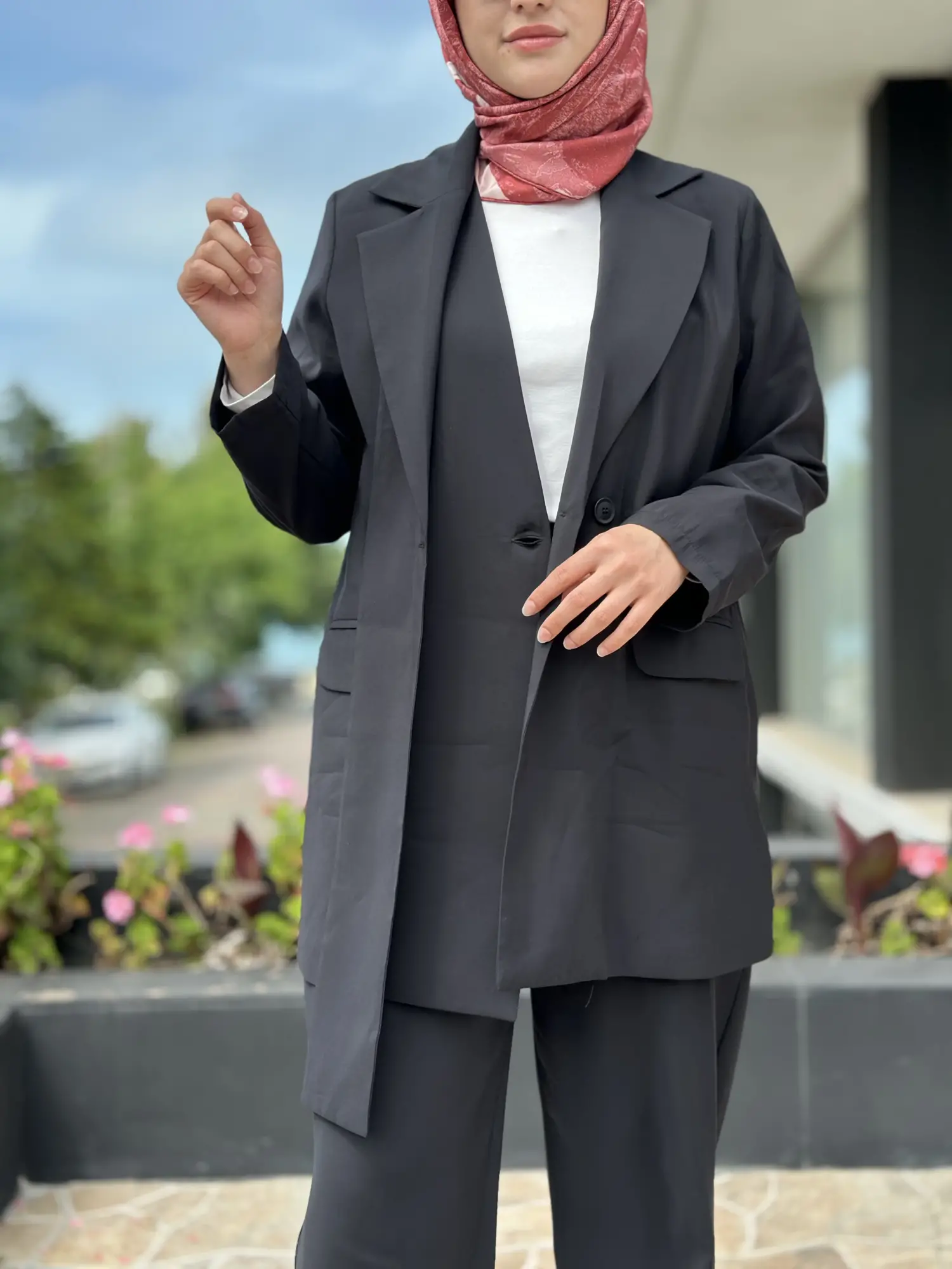 Tığ Triko Yaka Detaylı Blazer Ceket Pantolon Takım TKM5085
