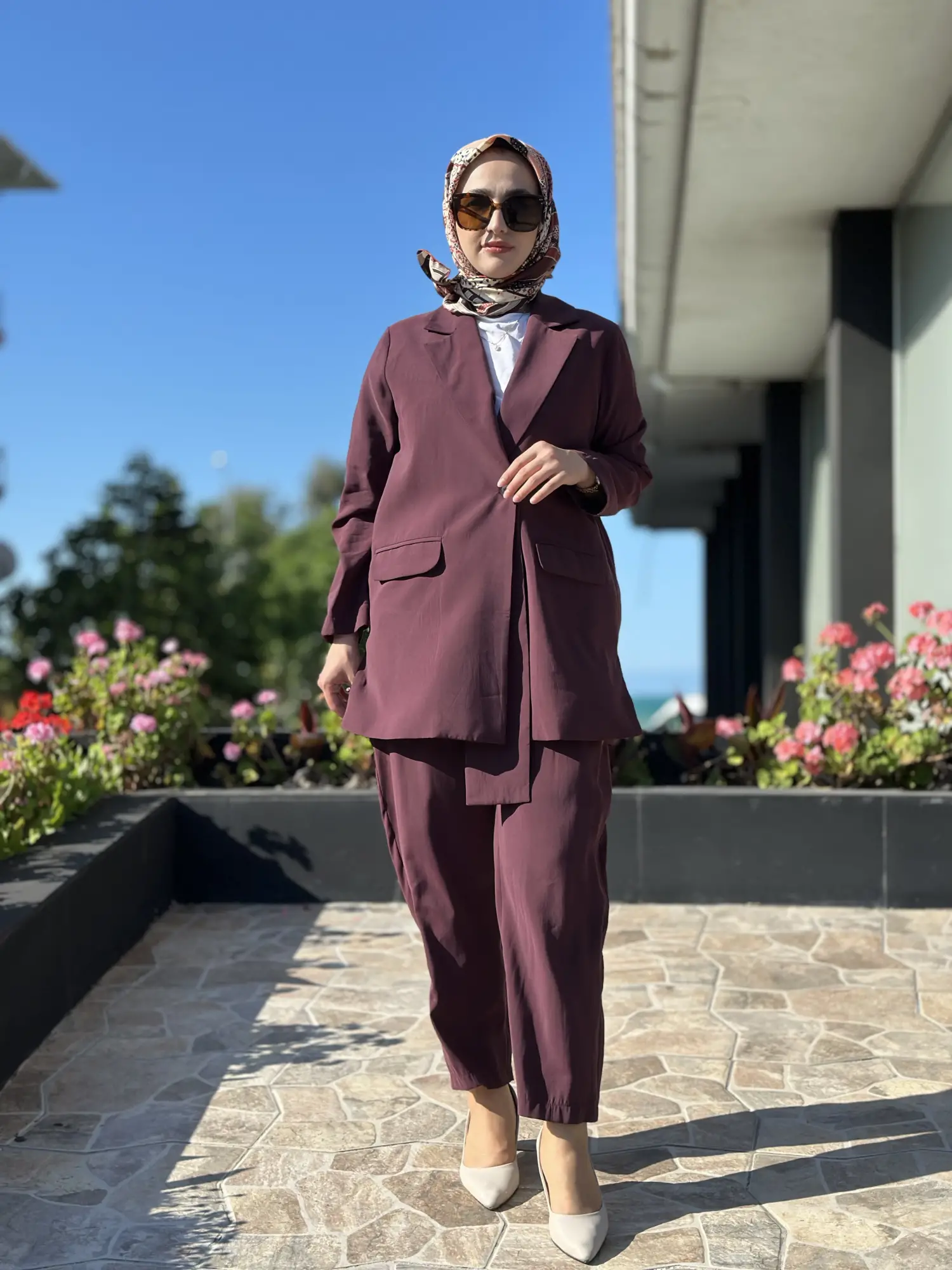 Tığ Triko Yaka Detaylı Blazer Ceket Pantolon Takım TKM5085