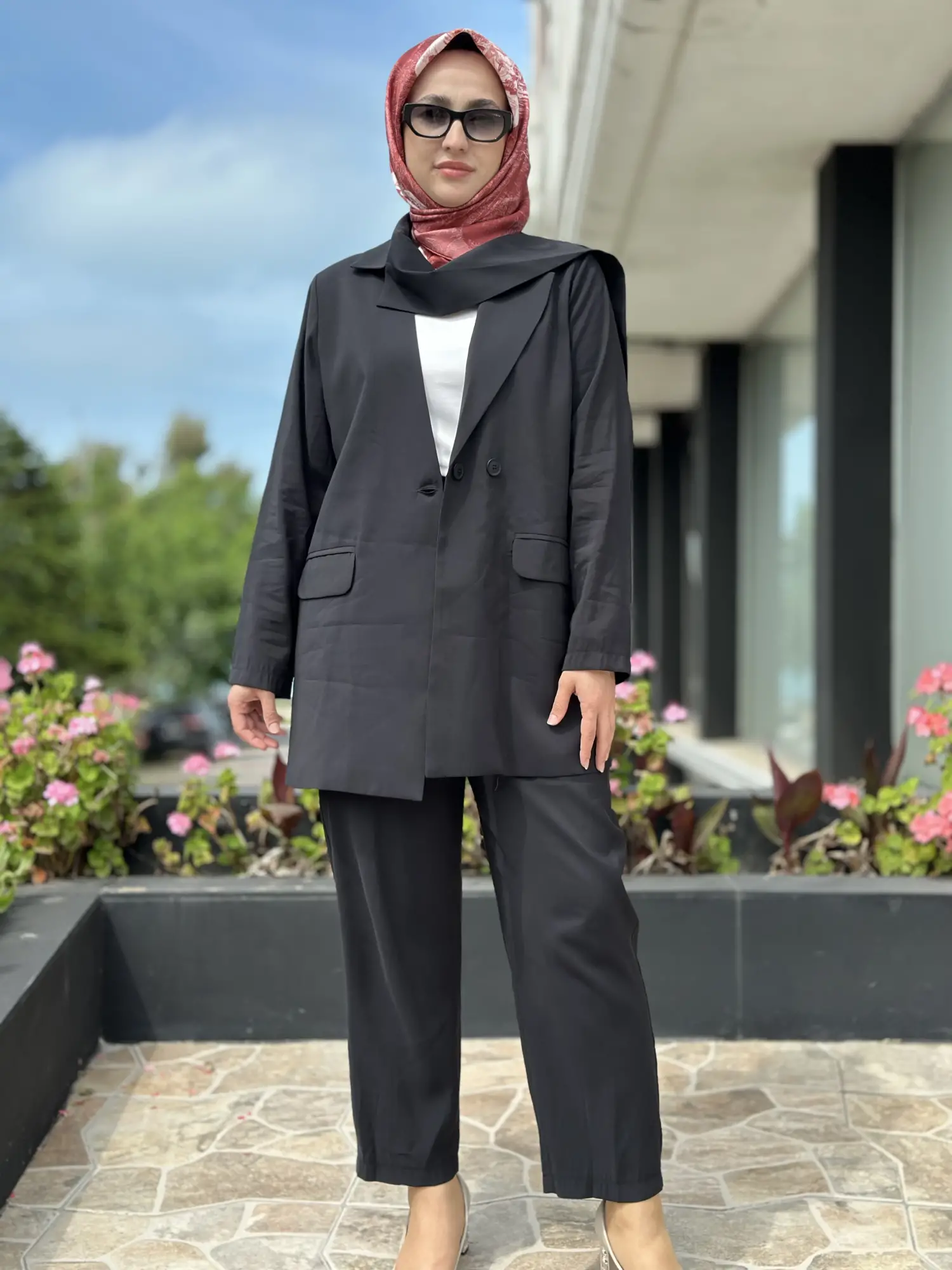Tığ Triko Yaka Detaylı Blazer Ceket Pantolon Takım TKM5085