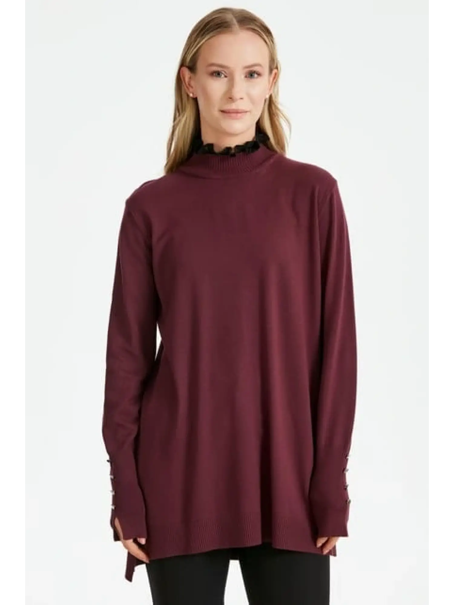 Tığ Triko Yakası Fırfır Detaylı Tunik TNK21486