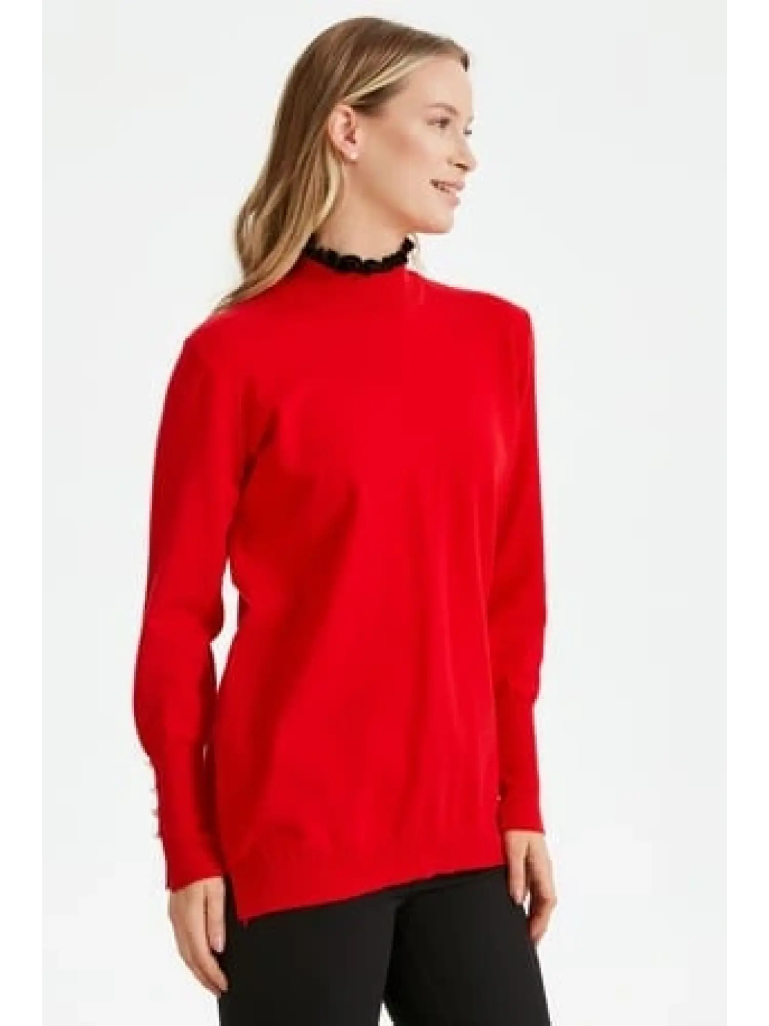 Tığ Triko Yakası Fırfır Detaylı Tunik TNK21486