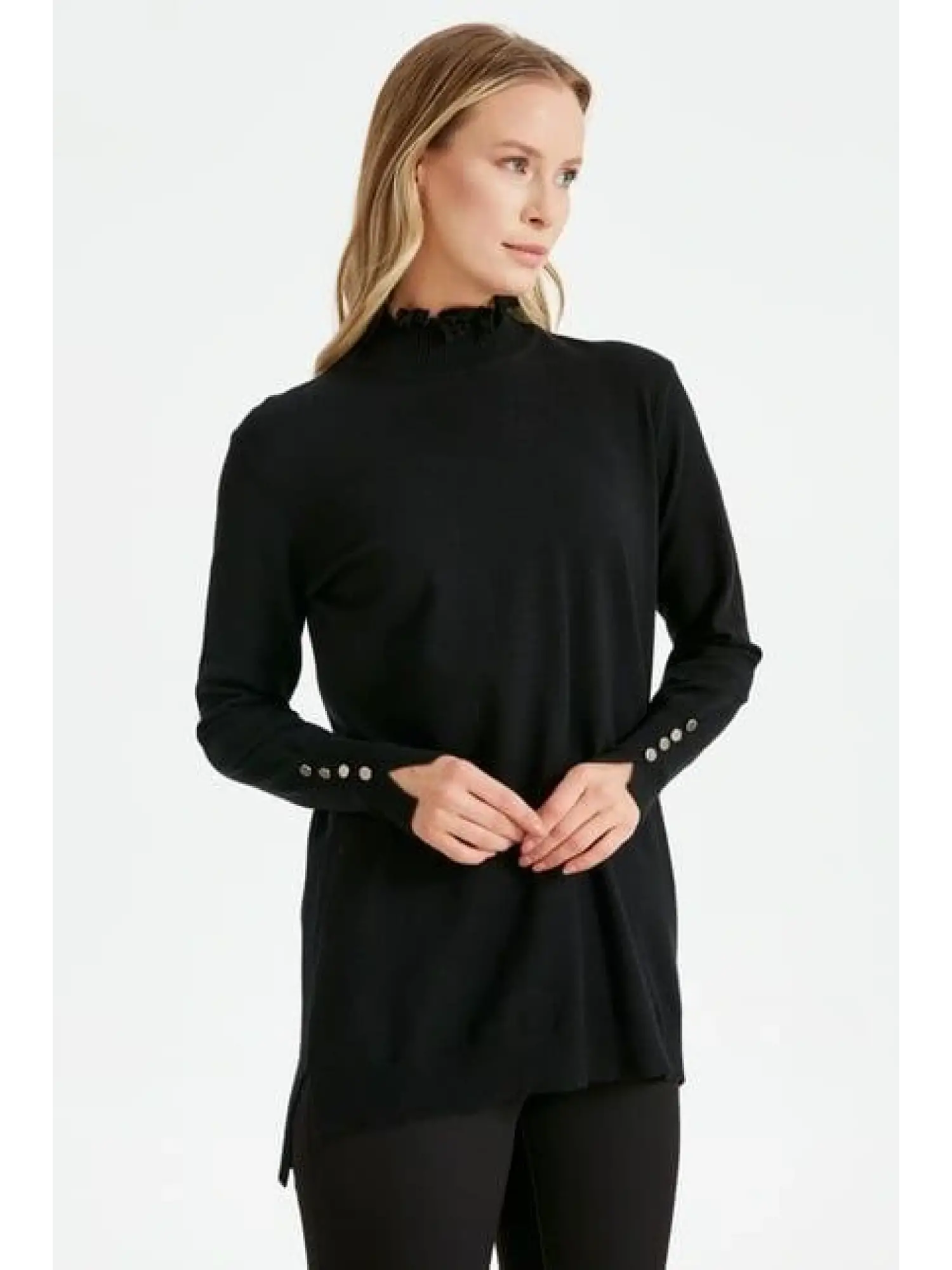 Tığ Triko Yakası Fırfır Detaylı Tunik TNK21486