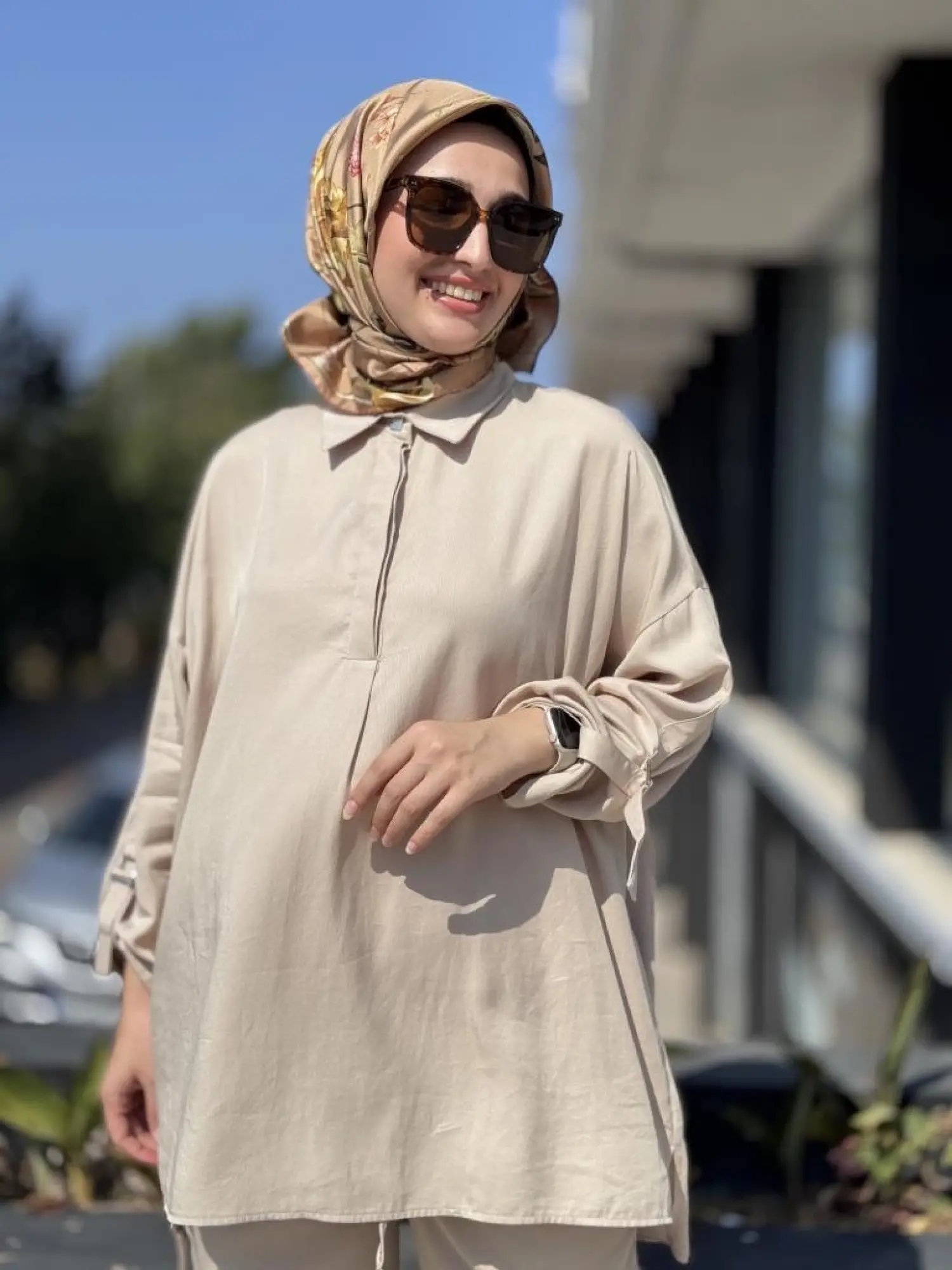 Tığ Triko Yarım Patlı Apoletli Tunik Pantolon Takım TKM3023