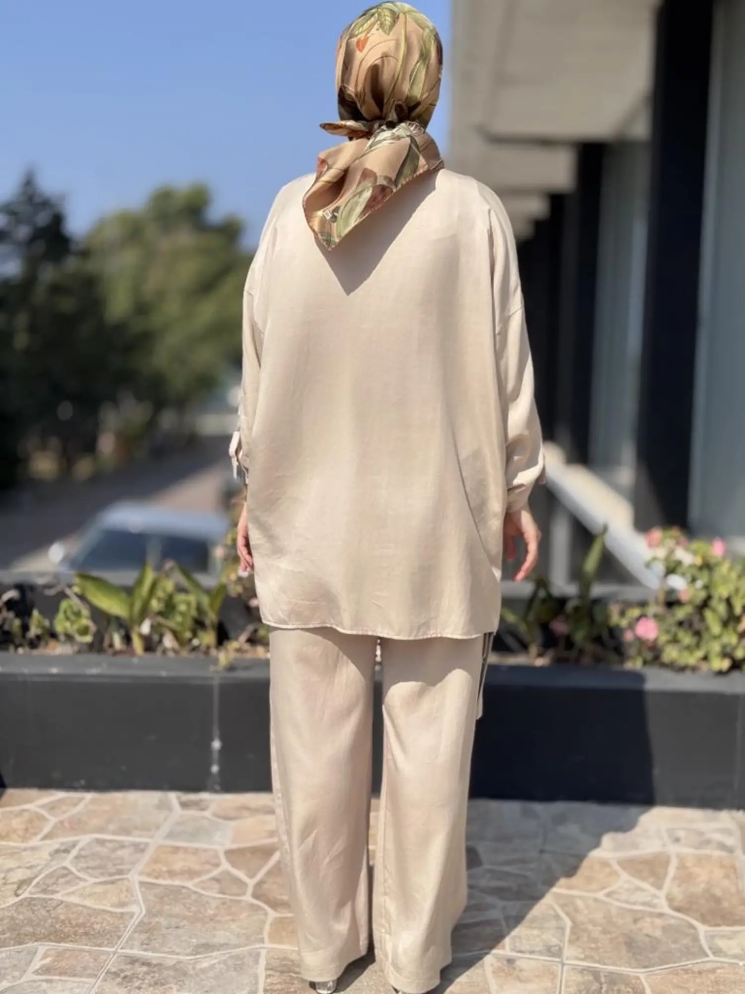 Tığ Triko Yarım Patlı Apoletli Tunik Pantolon Takım TKM3023