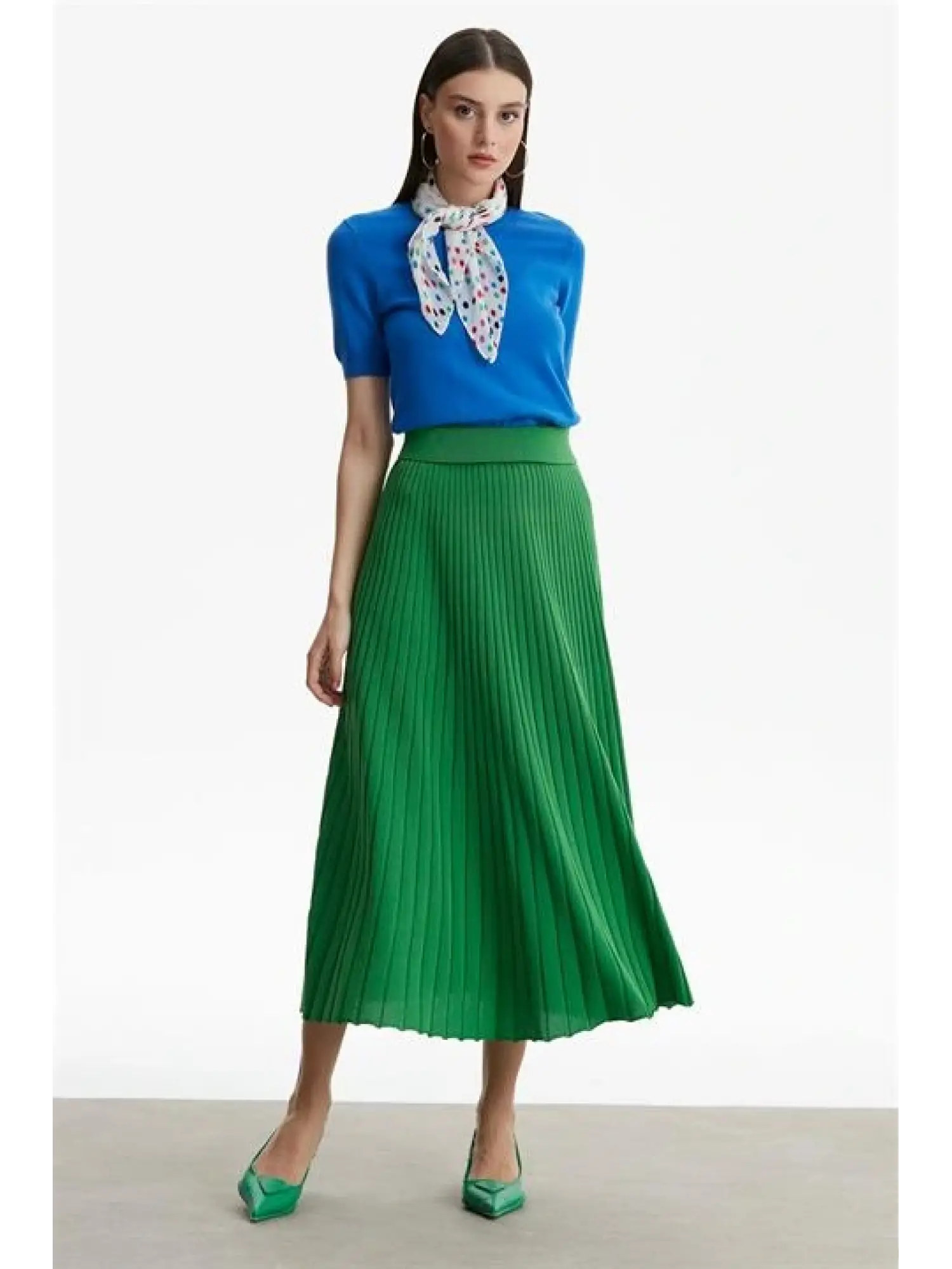 Tığ Triko Yeşil Pileli Triko Etek ETK21483