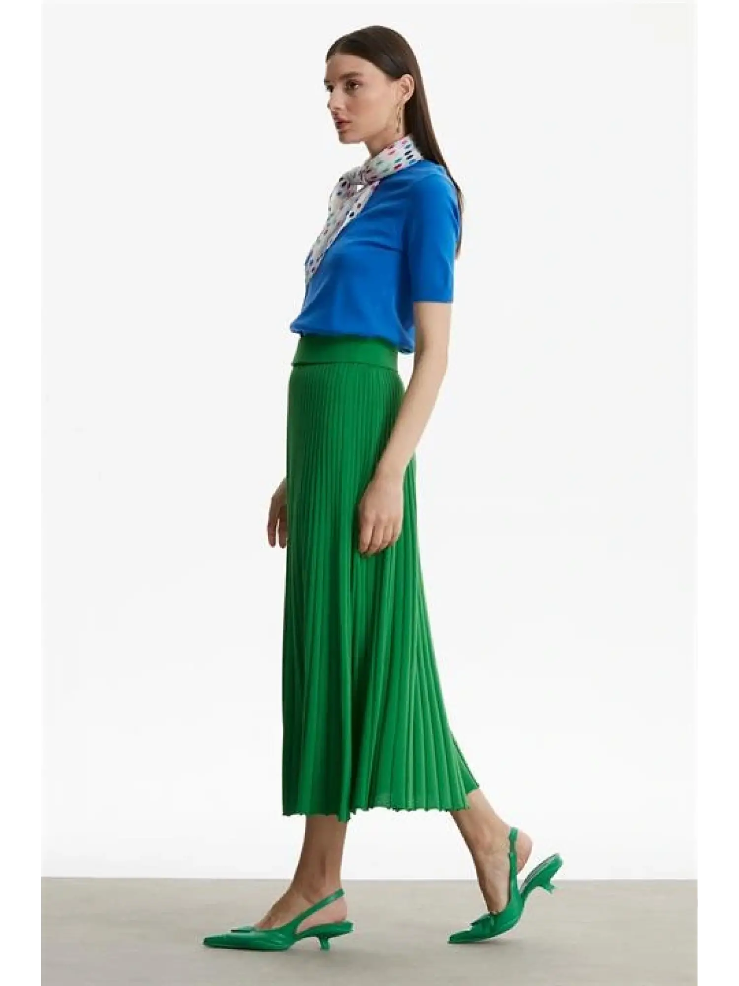 Tığ Triko Yeşil Pileli Triko Etek ETK21483