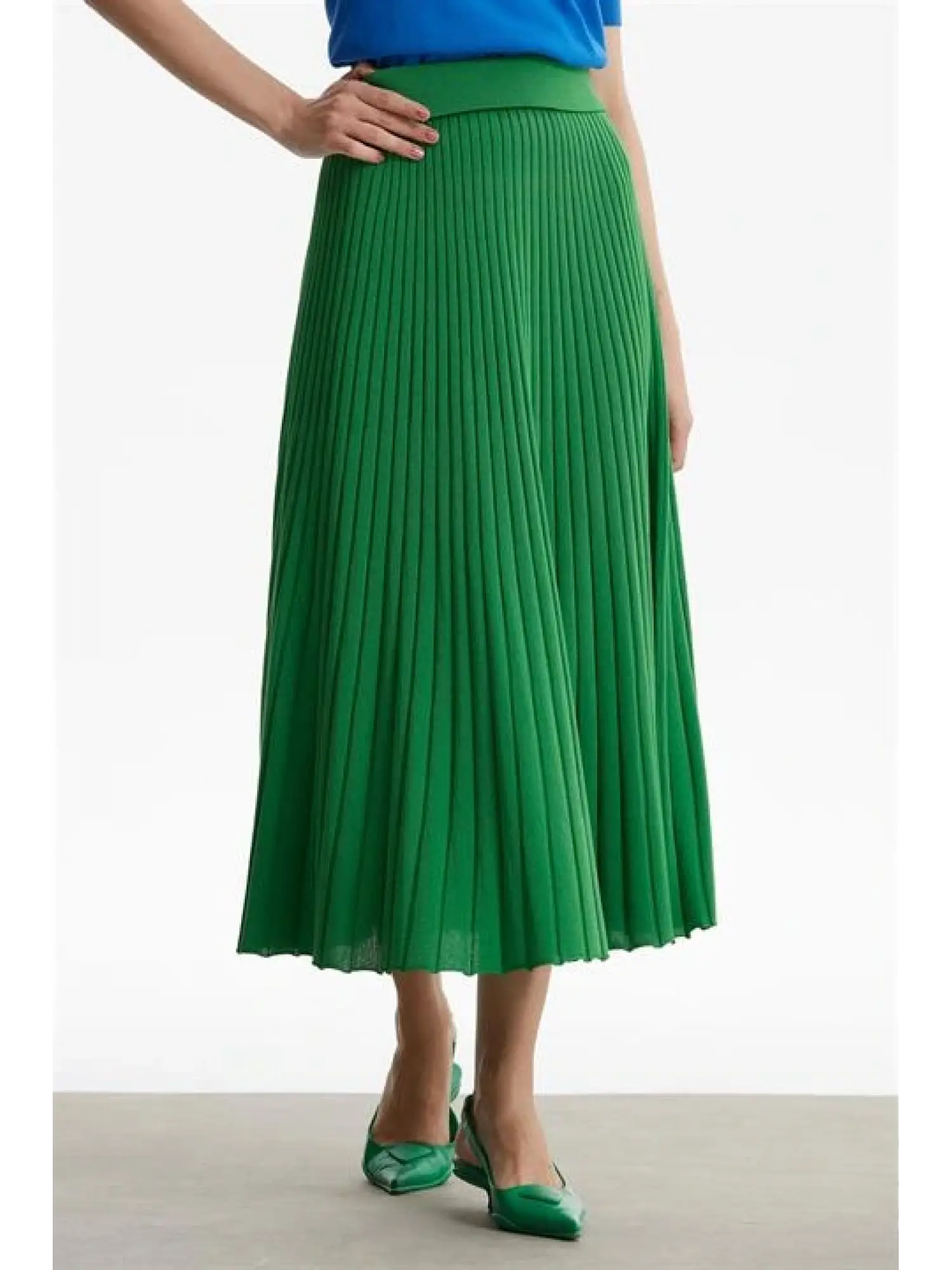 Tığ Triko Yeşil Pileli Triko Etek ETK21483