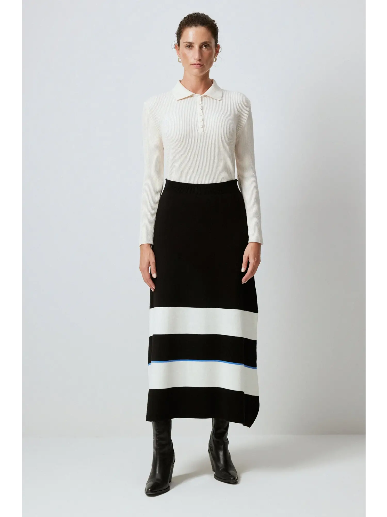 Touche Beli Lastikli Çizgili Triko Etek 23F1XD107