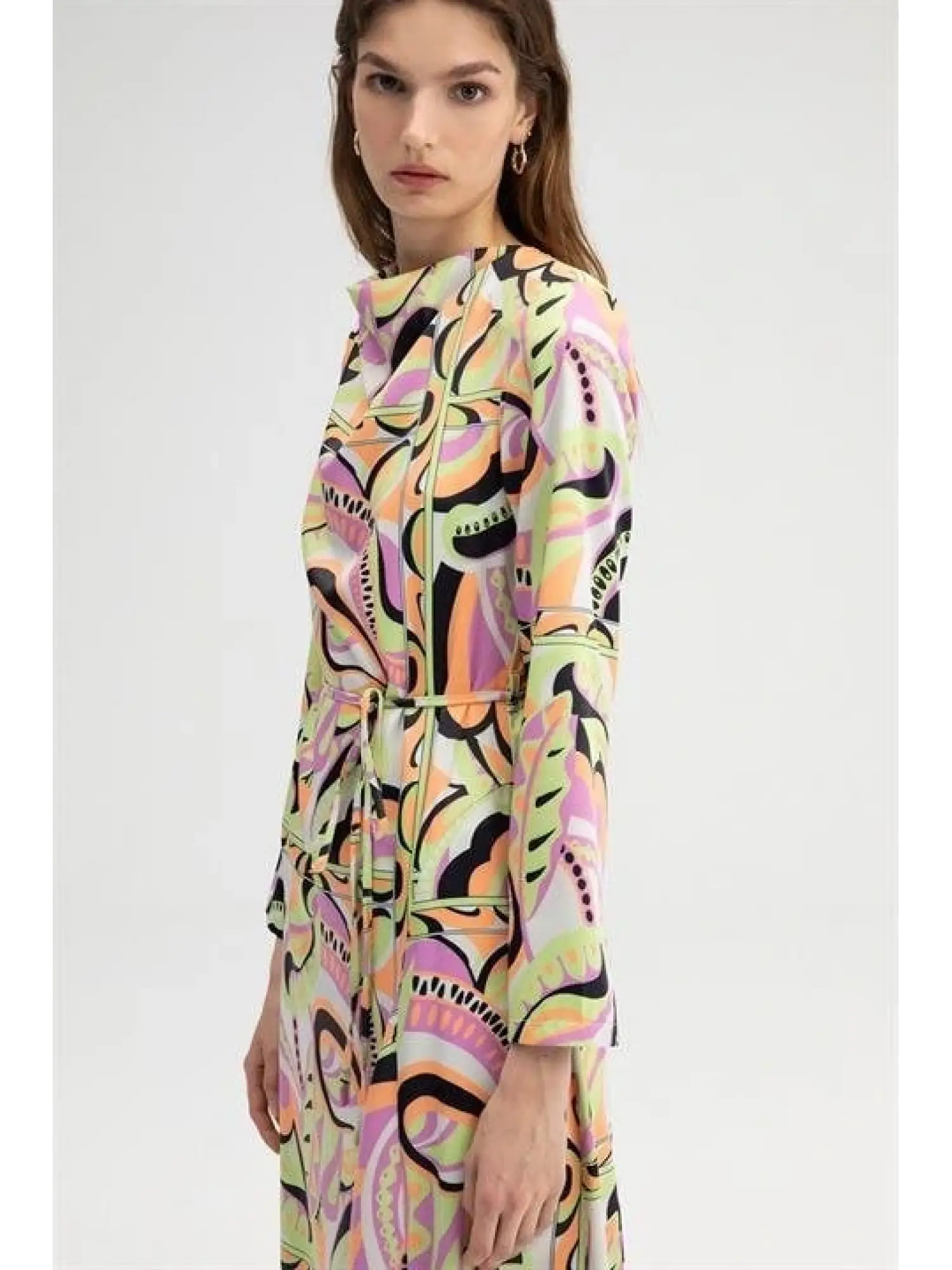 Touche Desenli Vatkalı Saten Elbise 23S1T032