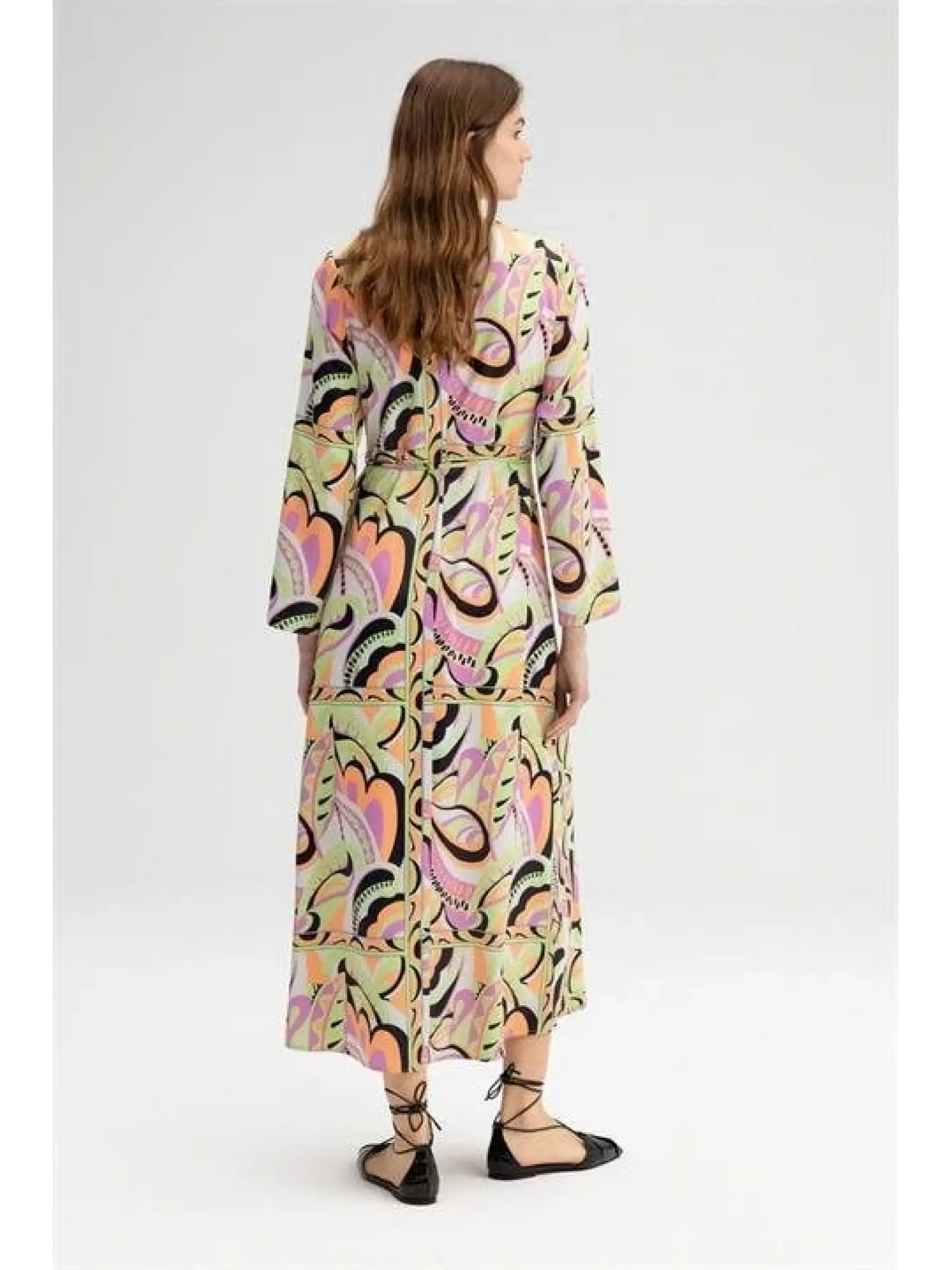 Touche Desenli Vatkalı Saten Elbise 23S1T032