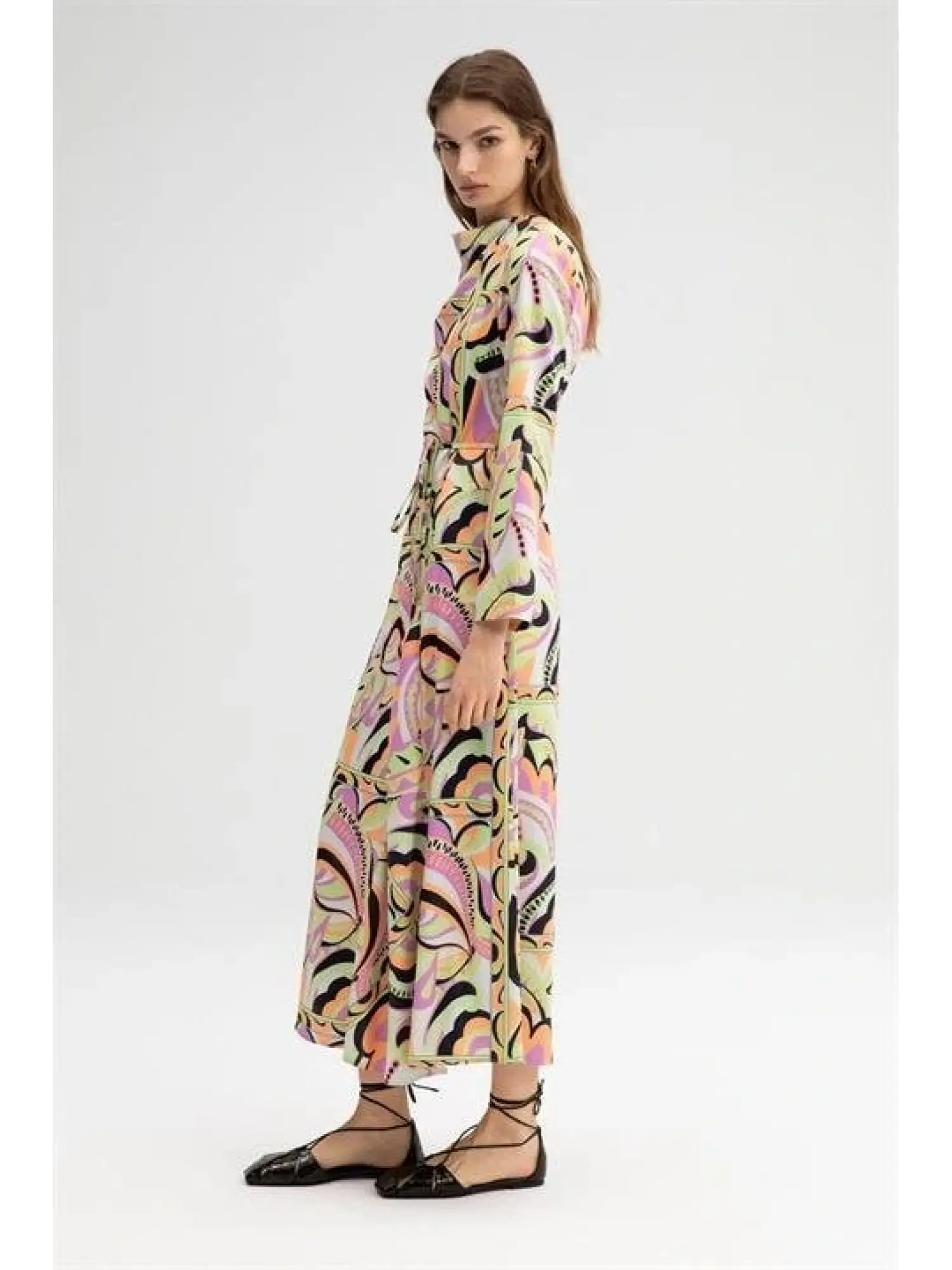 Touche Desenli Vatkalı Saten Elbise 23S1T032