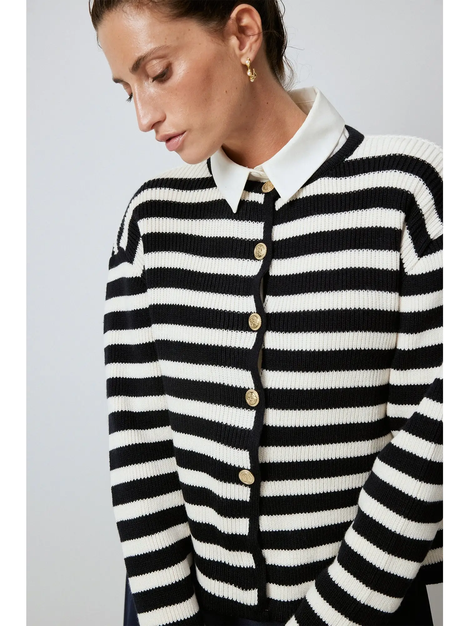 Touche Gold Düğmeli Çizgili Kısa Hırka 24F1XD025