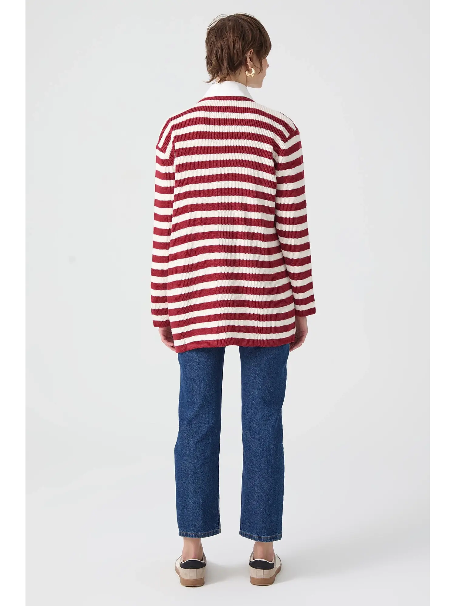 Touche Gold Düğmeli Çizgili Uzun Hırka 23F1XD166