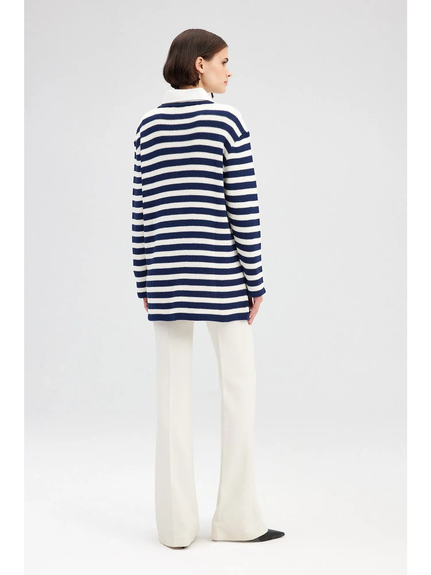 Touche Gold Düğmeli Çizgili Uzun Hırka 23F1XD166