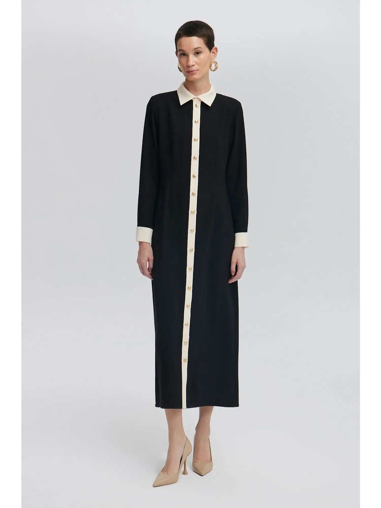 Touche Gold Düğmeli Krep Elbise 24F1T0021