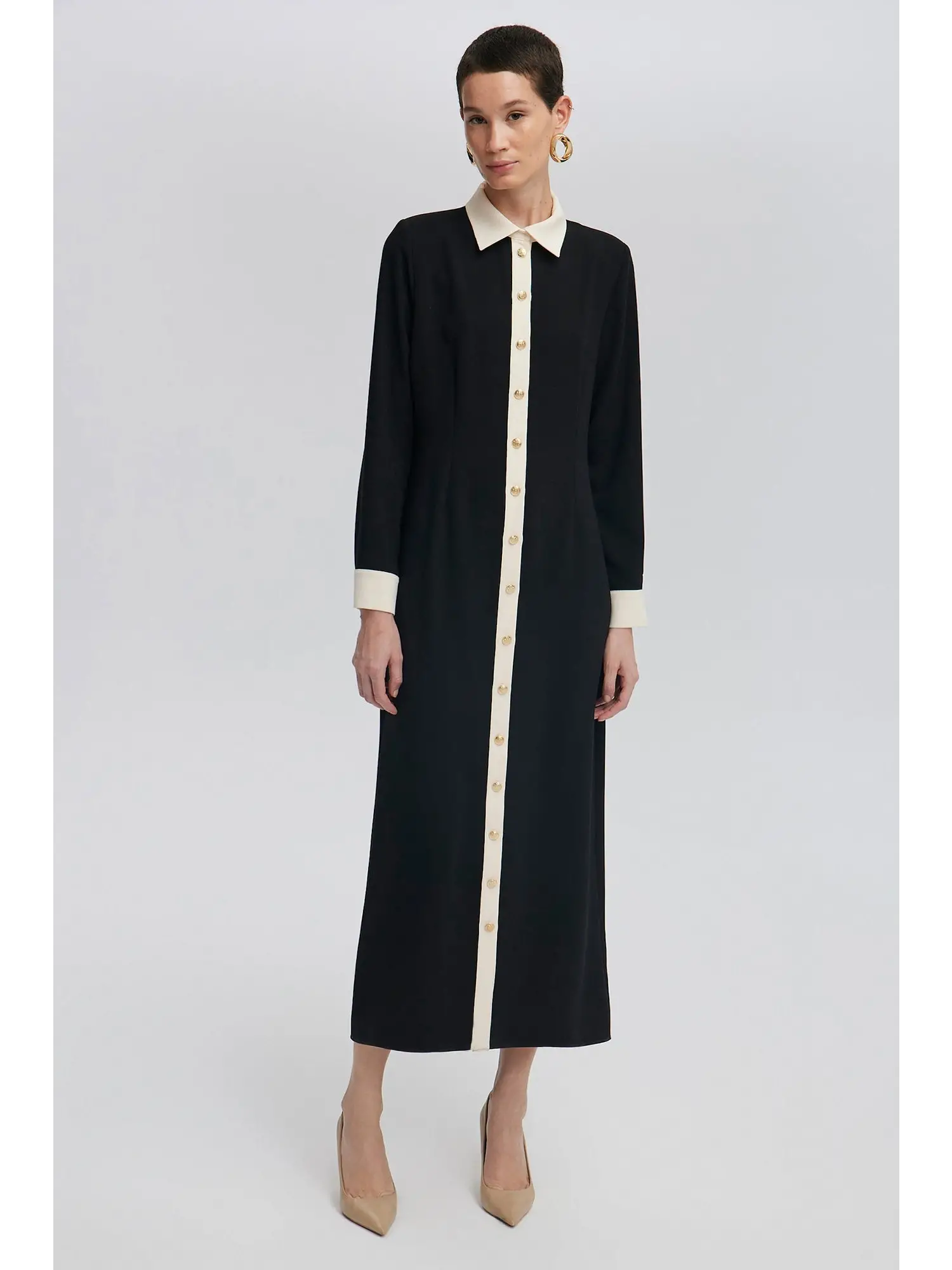 Touche Gold Düğmeli Krep Elbise 24F1T0021