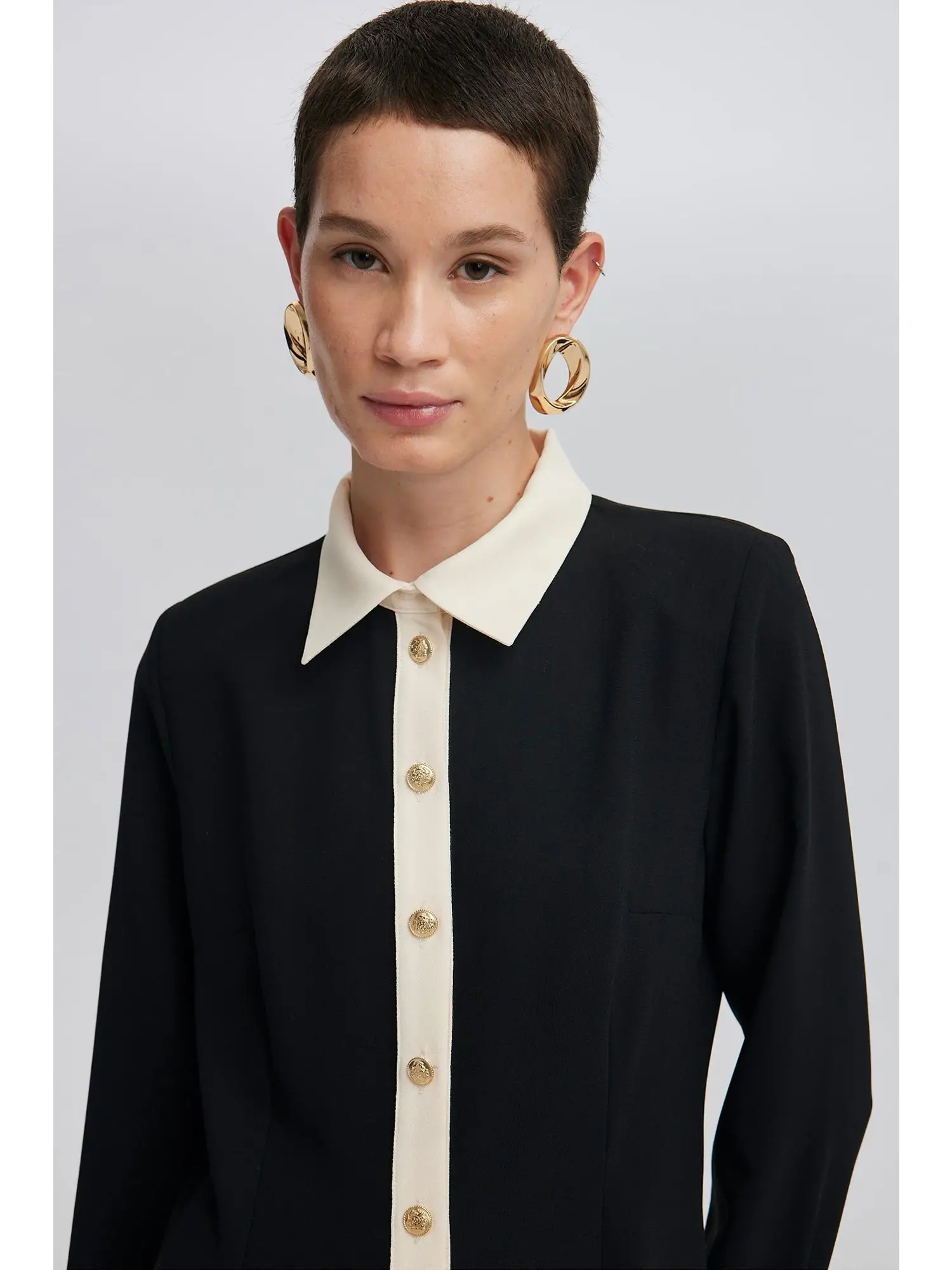 Touche Gold Düğmeli Krep Elbise 24F1T0021