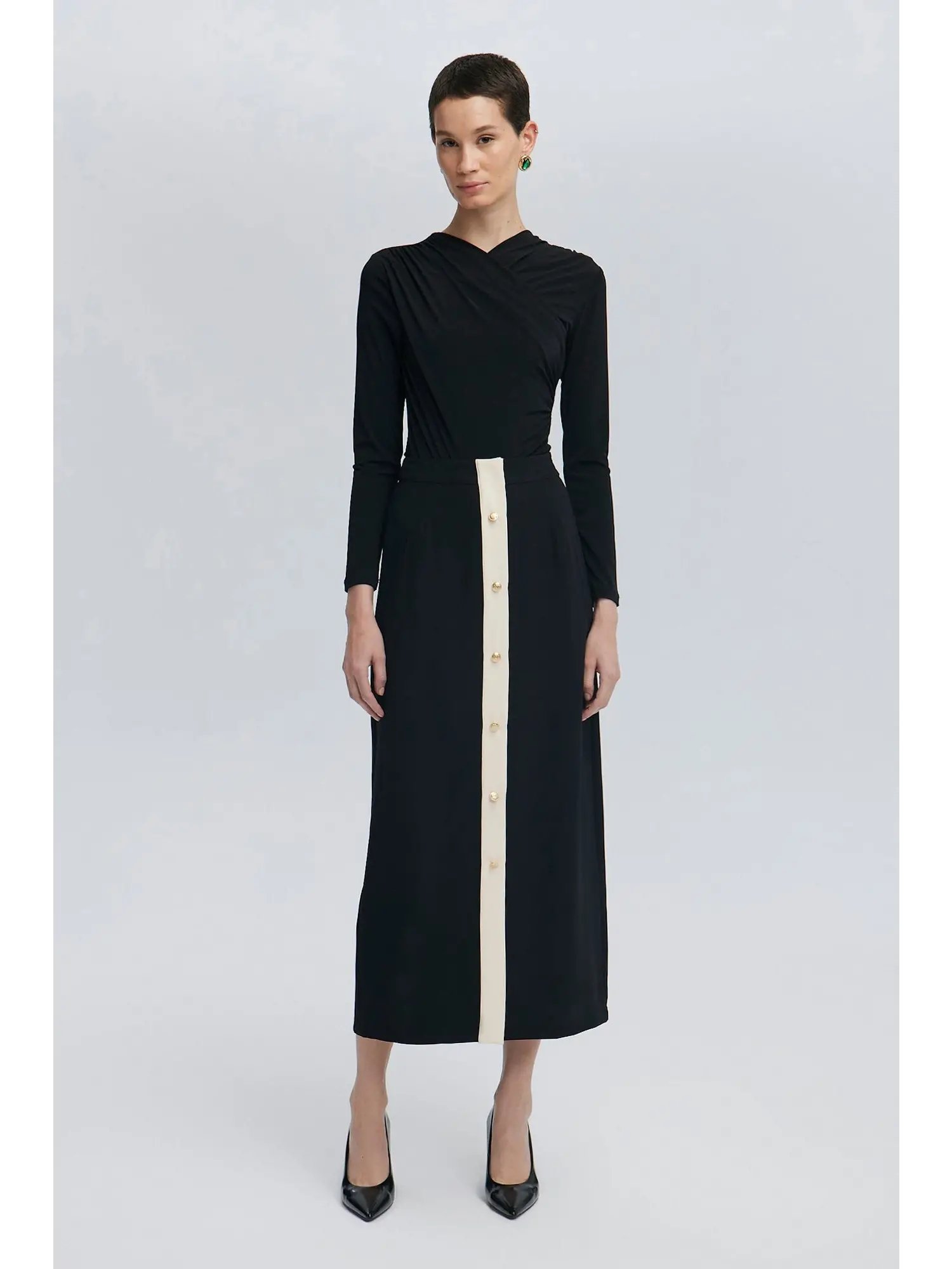 Touche Gold Düğmeli Krep Etek 24F1T0024