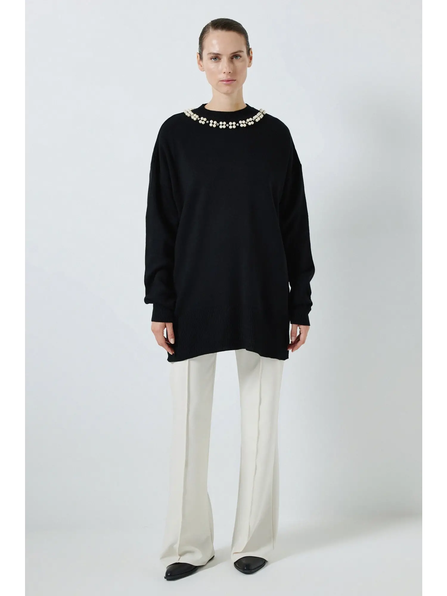 Touche Yakası İncili Triko Kazak 24F1XD053