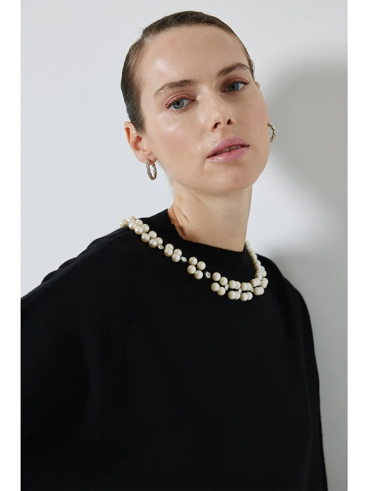 Touche Yakası İncili Triko Kazak 24F1XD053