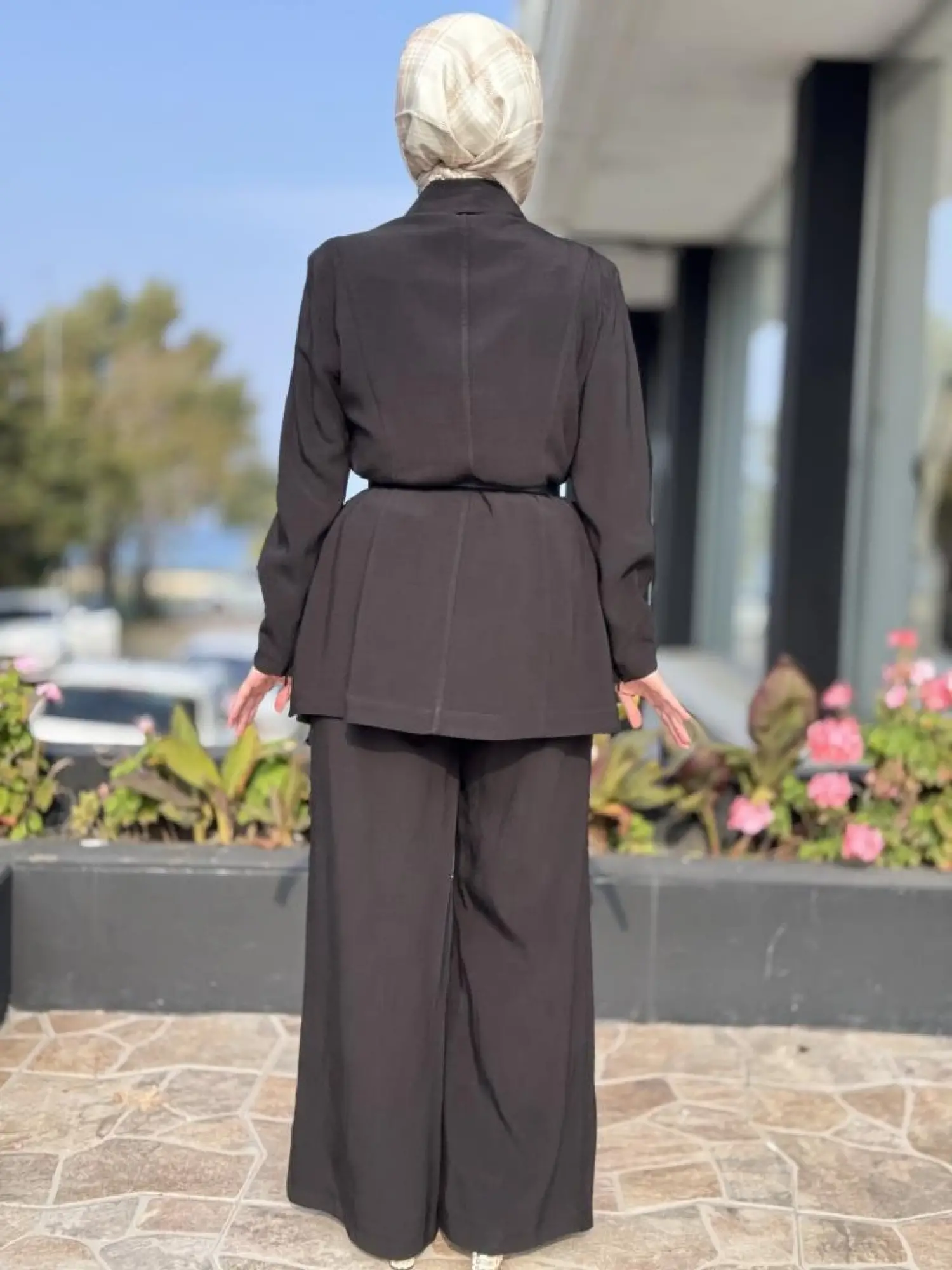 Vuu Dokulu Kuplu Peplum Gömlek Palazzo Pantolon Takım