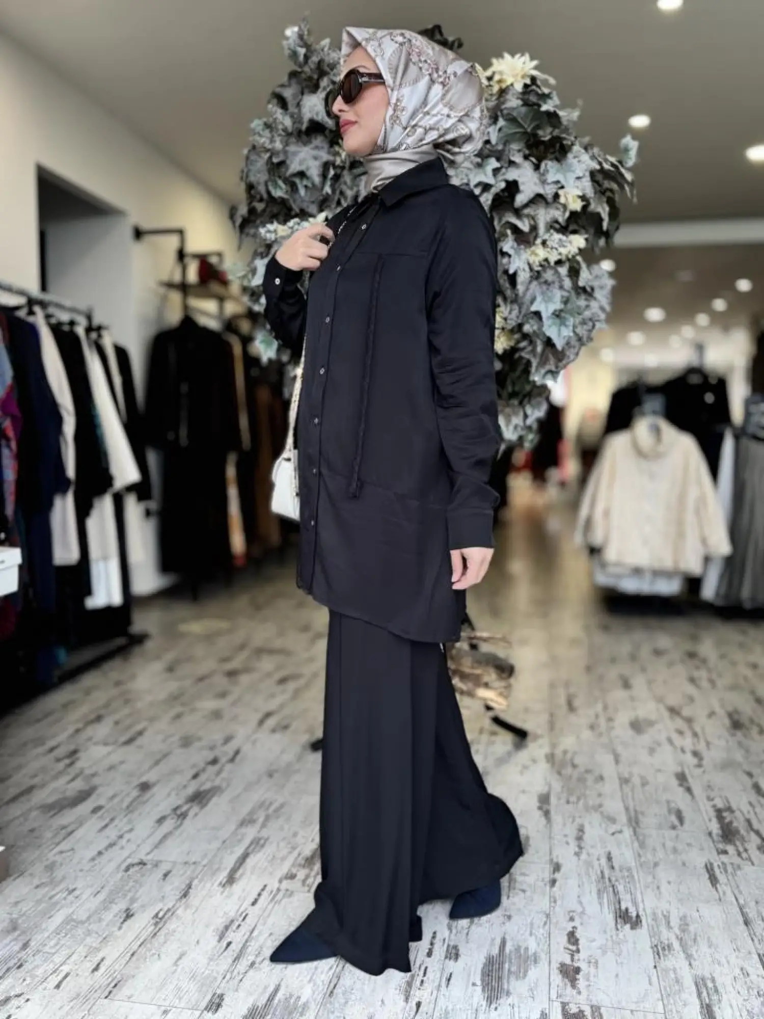 Vuu Pamuk Saten Siyah Gömlek-Pantolon Takım 24FW9V043