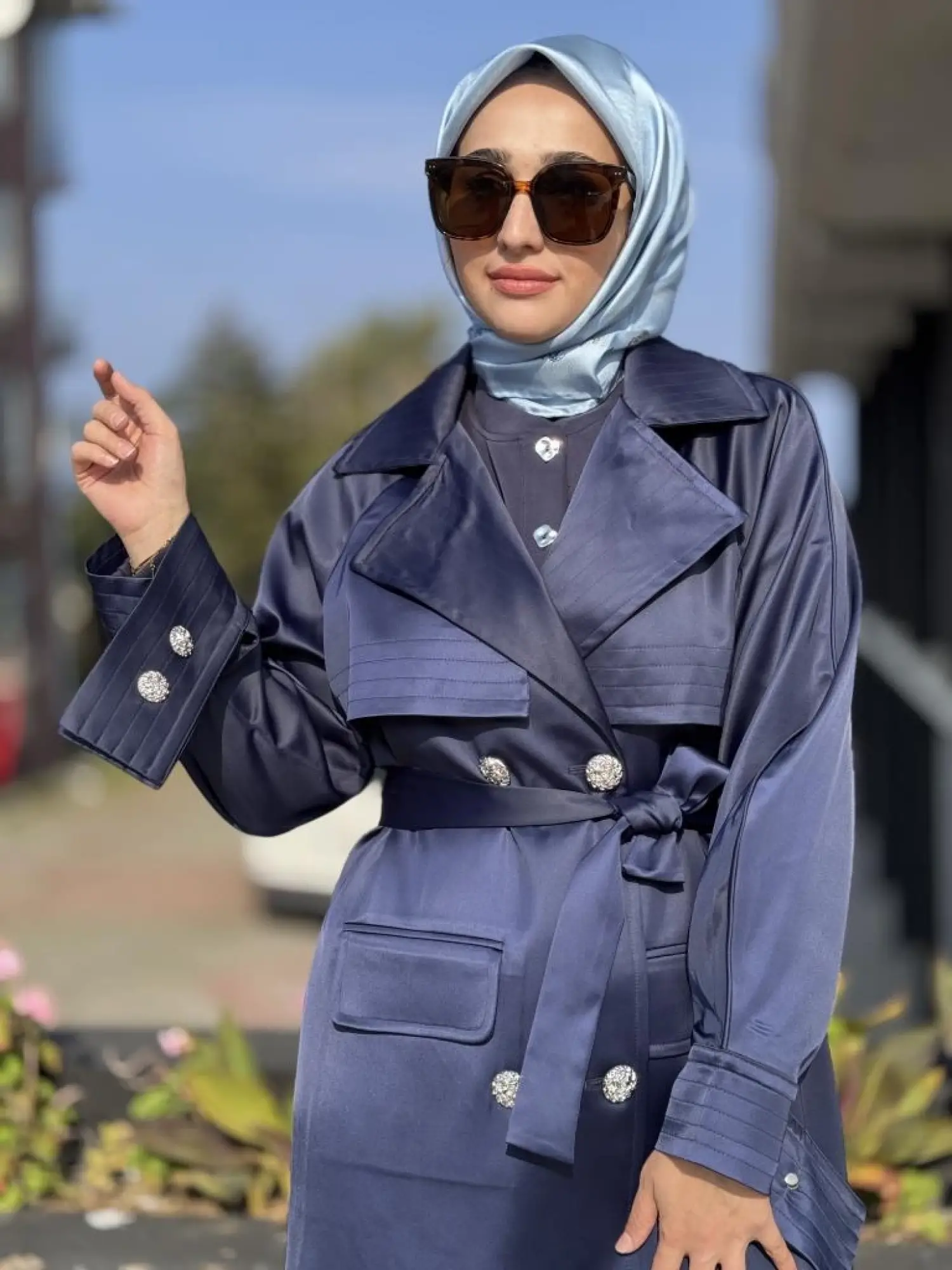 Vuu Süs Dikişli Lacivert Trenchkot