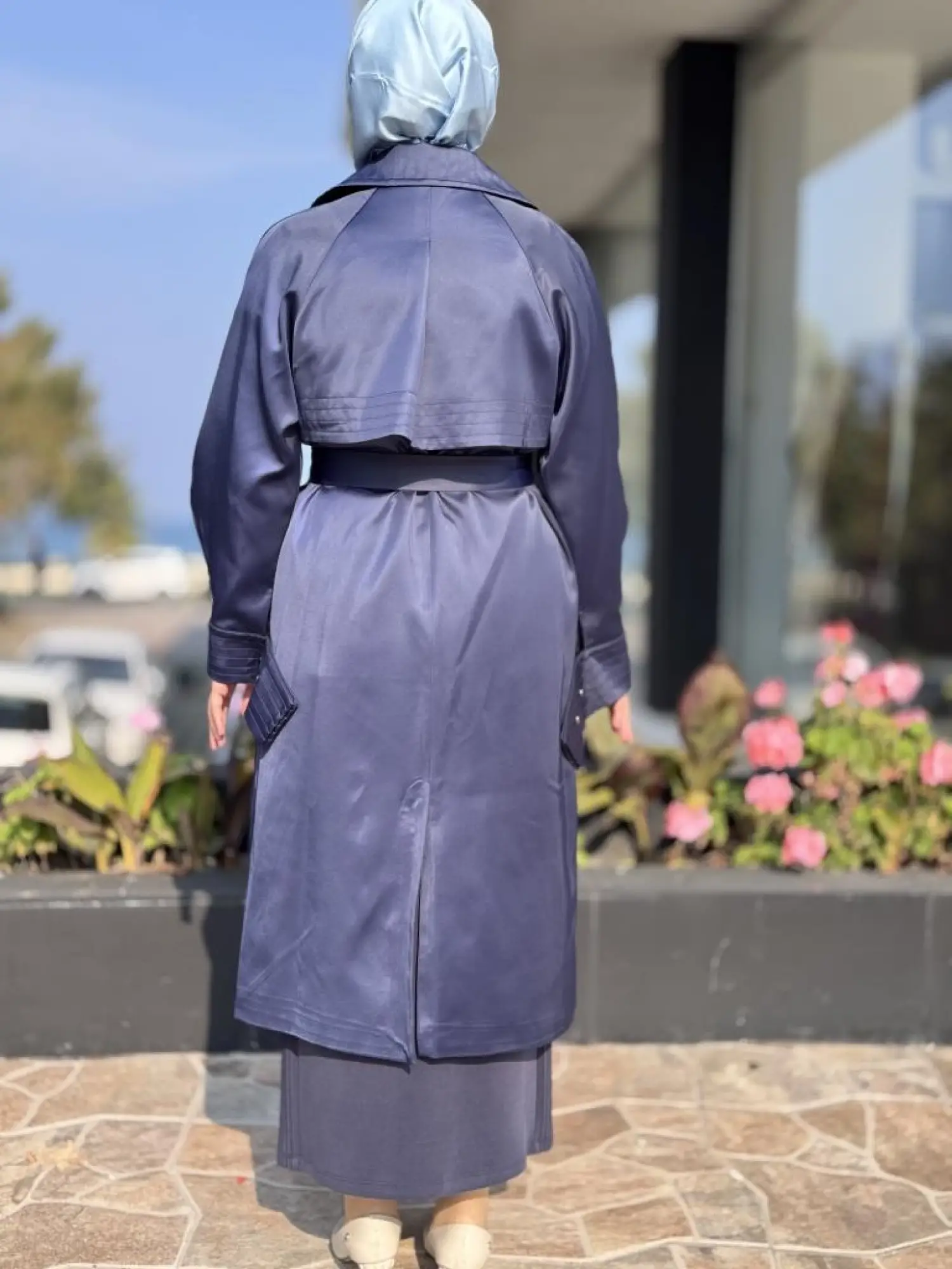 Vuu Süs Dikişli Lacivert Trenchkot