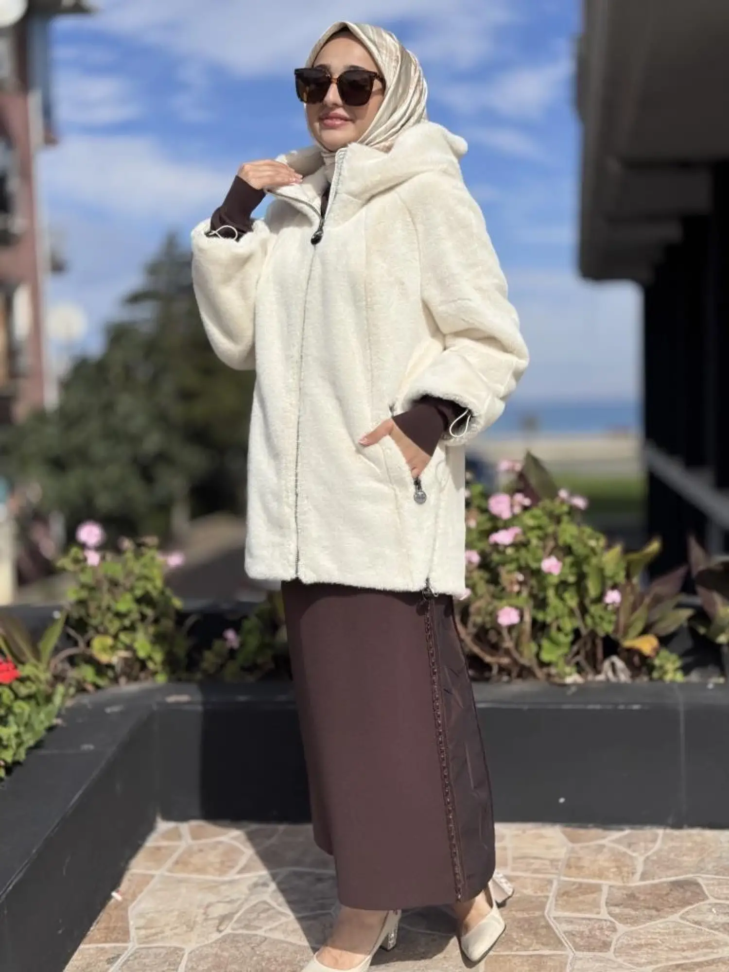 WOM BTQ Fermuarlı Kapüşonlu Kürk Kaban