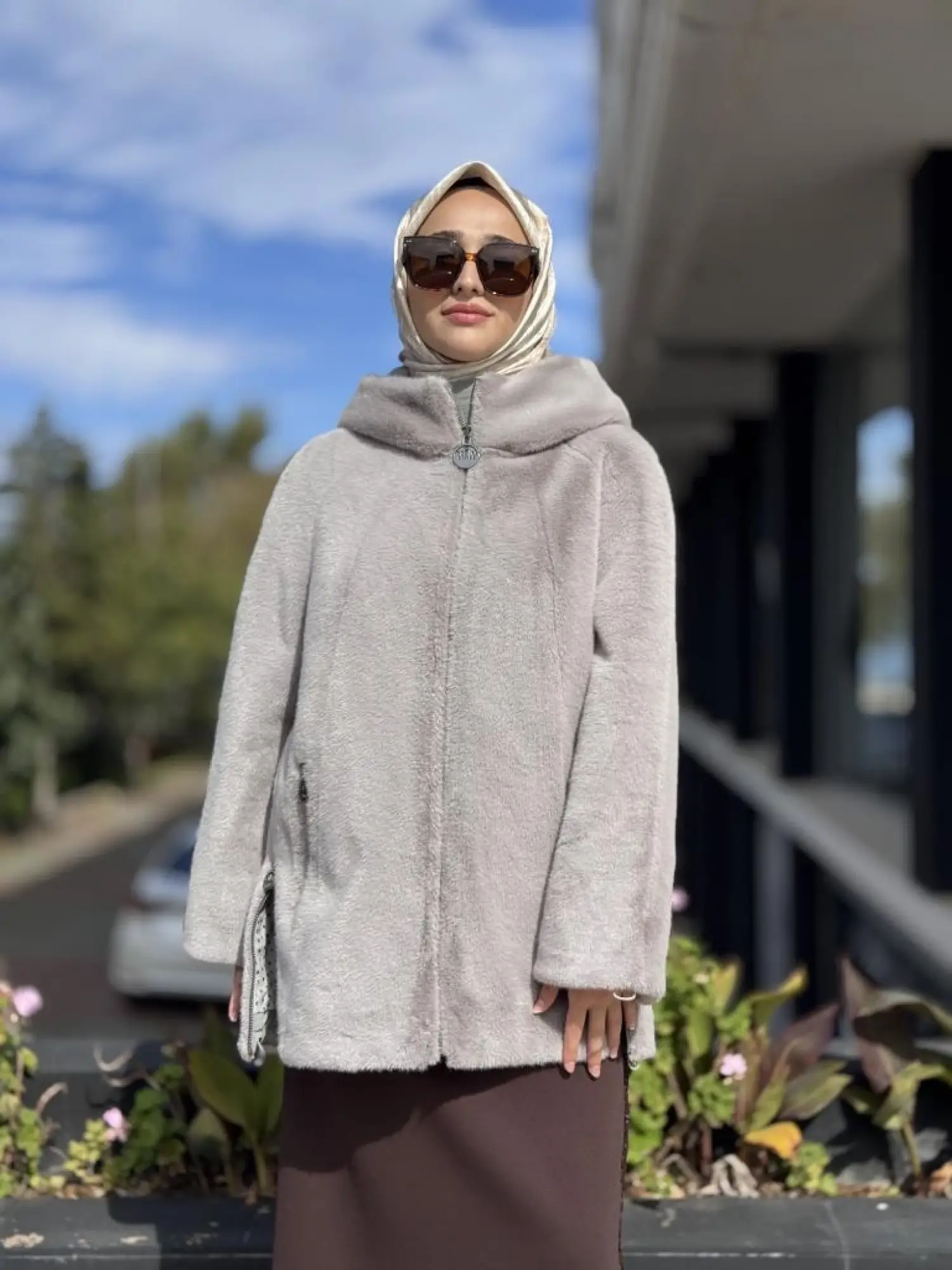 WOM BTQ Fermuarlı Kapüşonlu Kürk Kaban