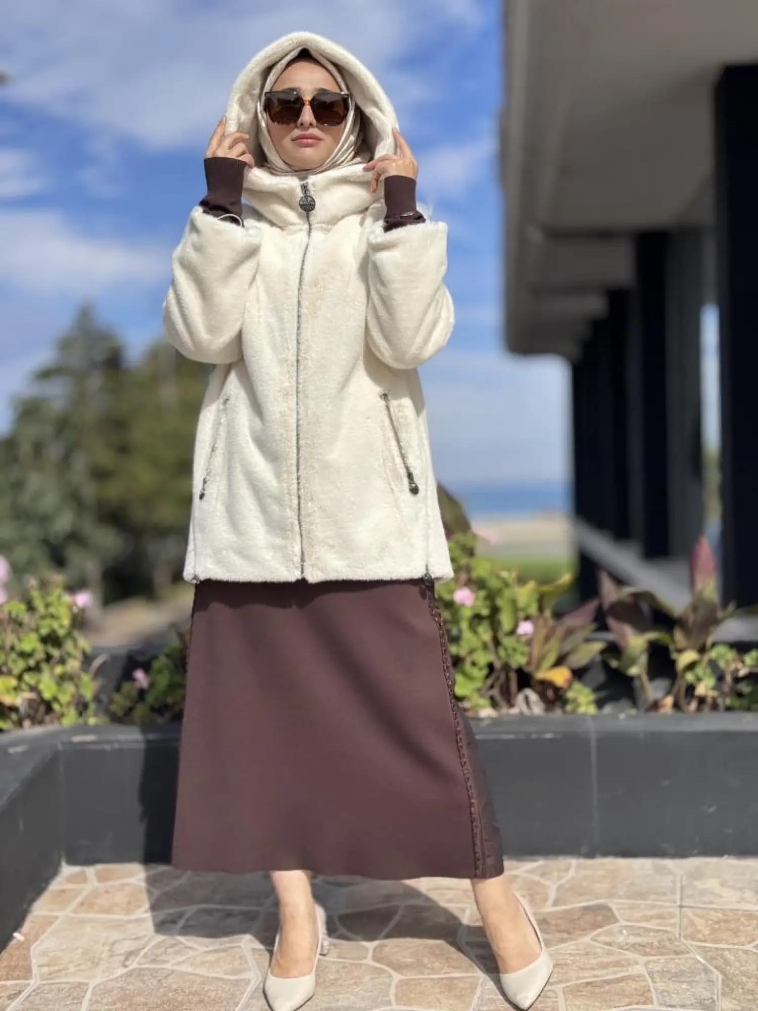 WOM BTQ Fermuarlı Kapüşonlu Kürk Kaban