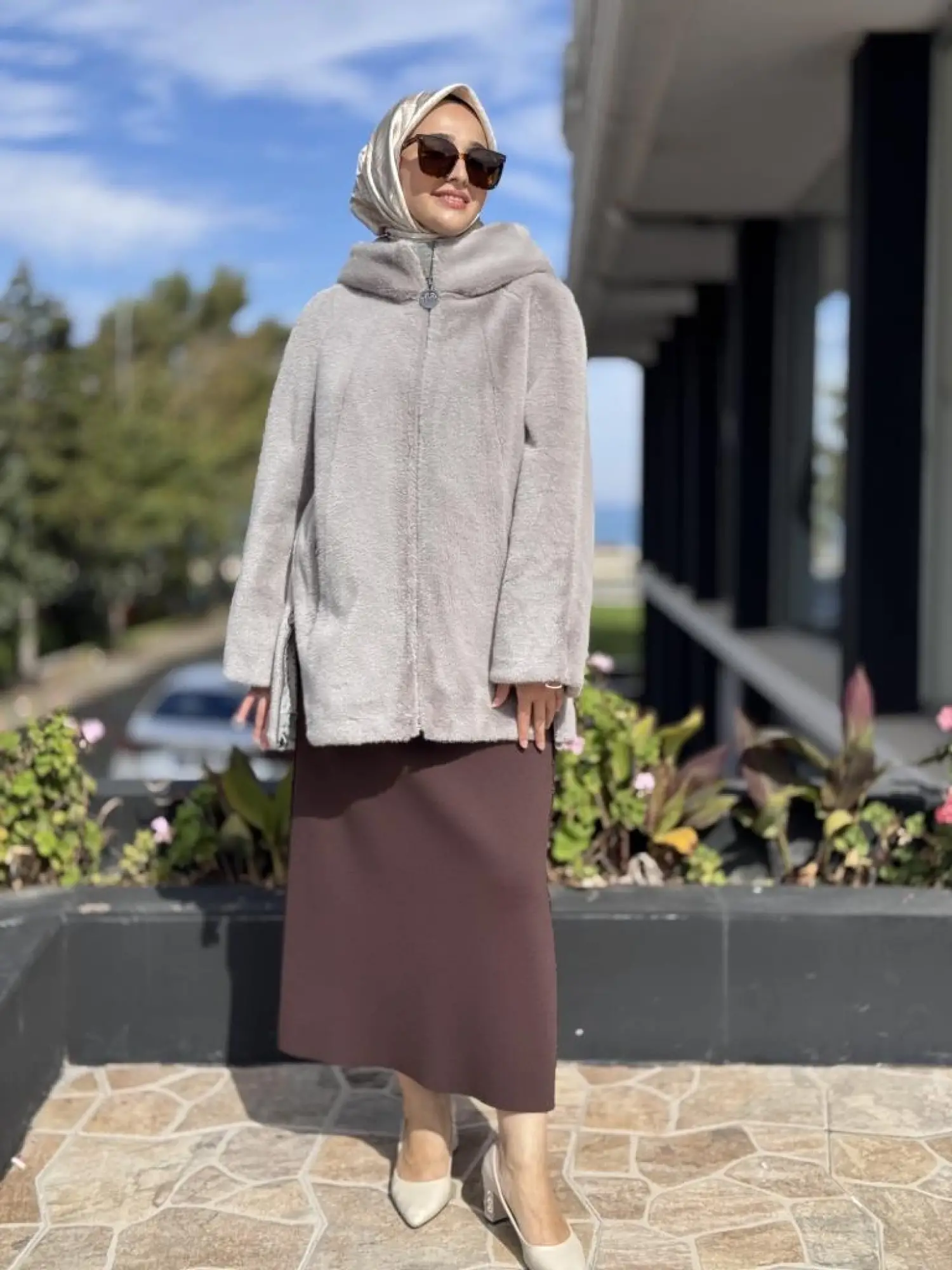 WOM BTQ Fermuarlı Kapüşonlu Kürk Kaban