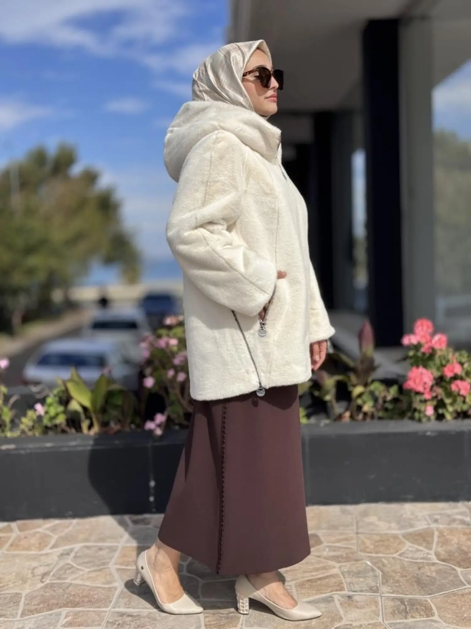 WOM BTQ Fermuarlı Kapüşonlu Kürk Kaban