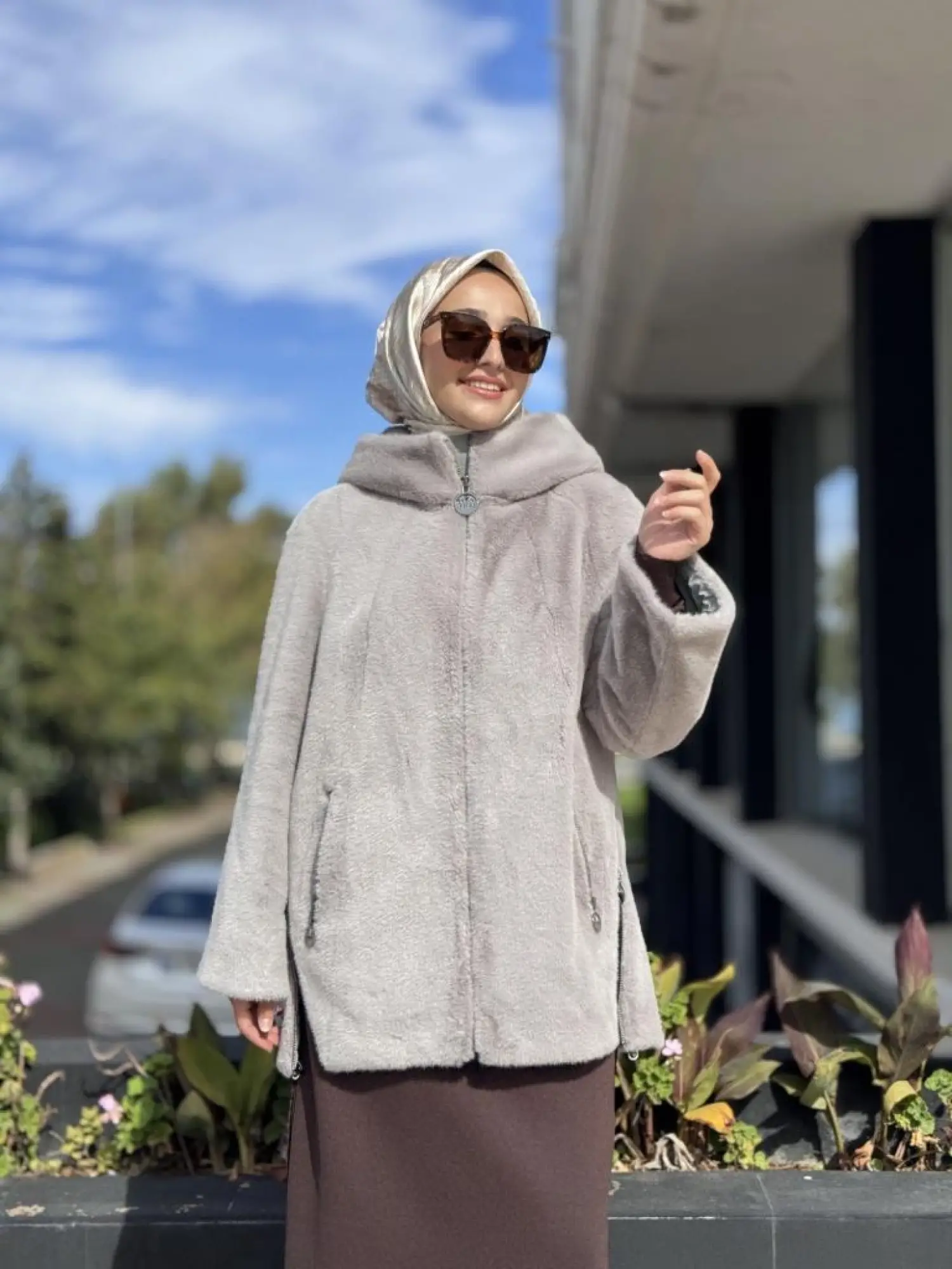 WOM BTQ Fermuarlı Kapüşonlu Kürk Kaban