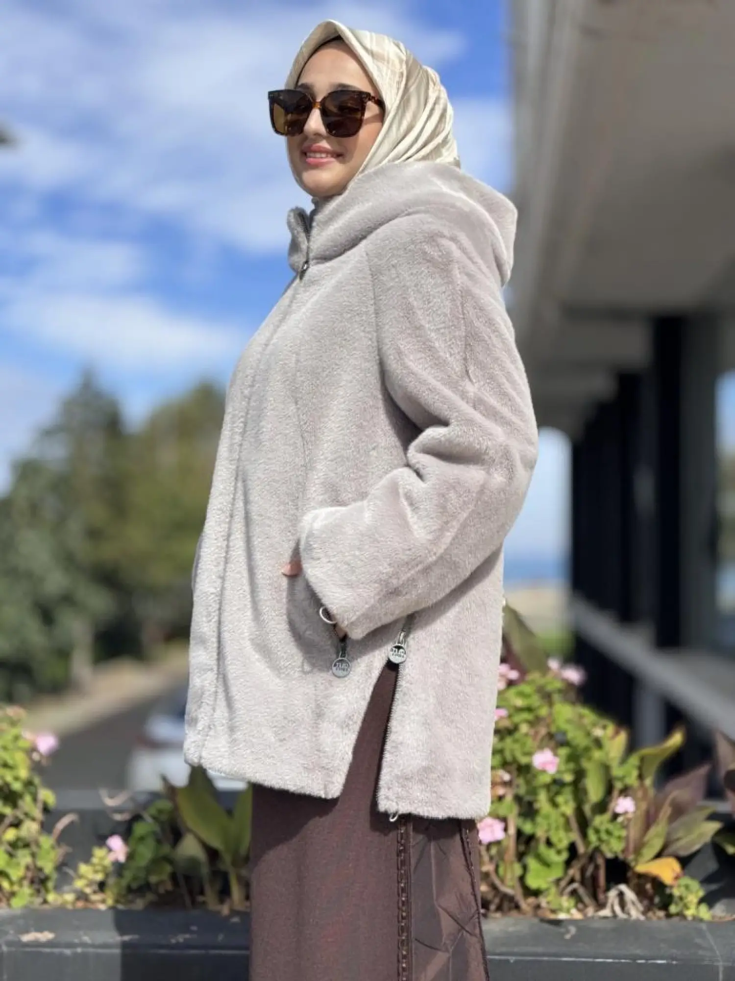 WOM BTQ Fermuarlı Kapüşonlu Kürk Kaban