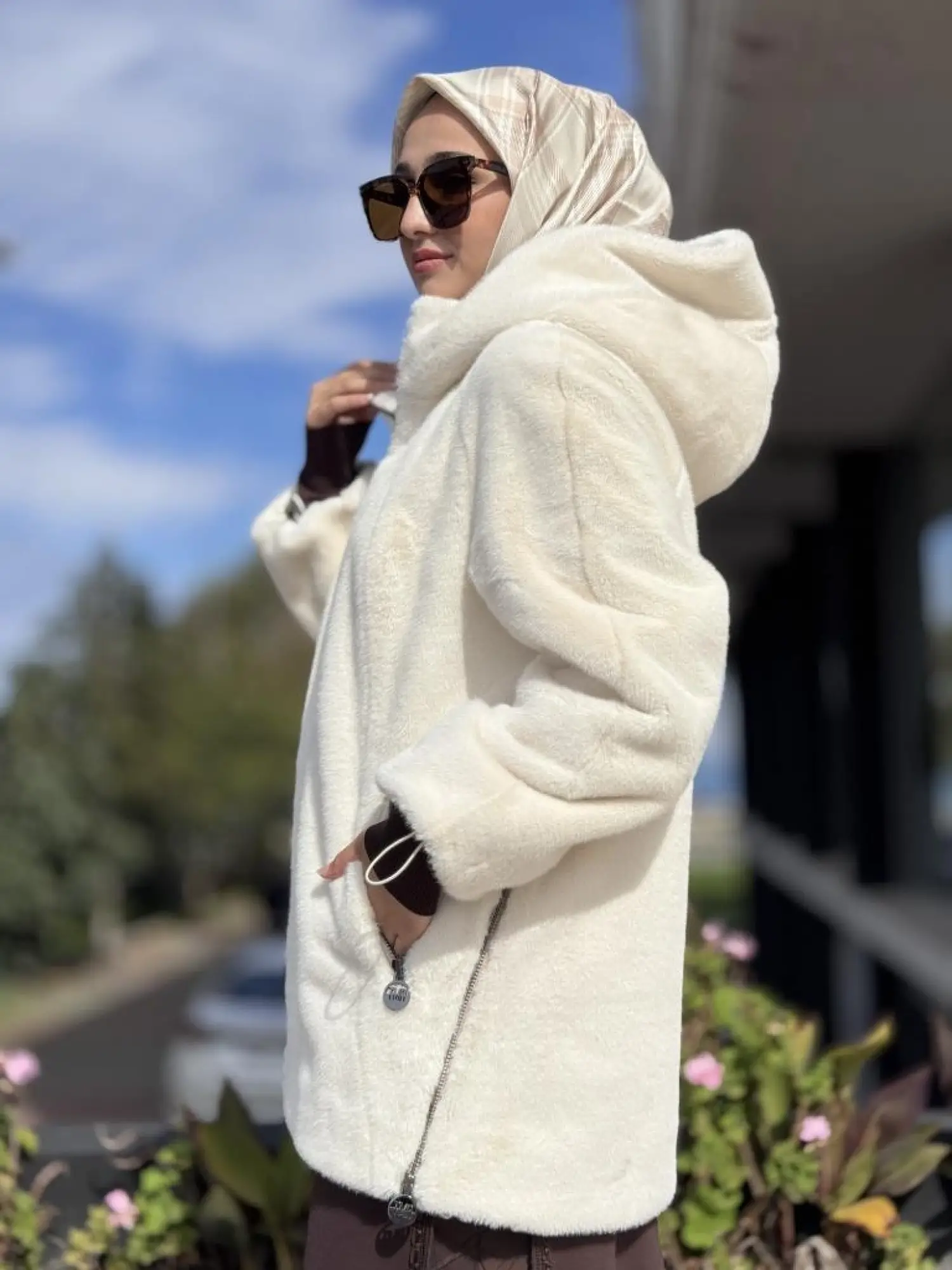 WOM BTQ Fermuarlı Kapüşonlu Kürk Kaban