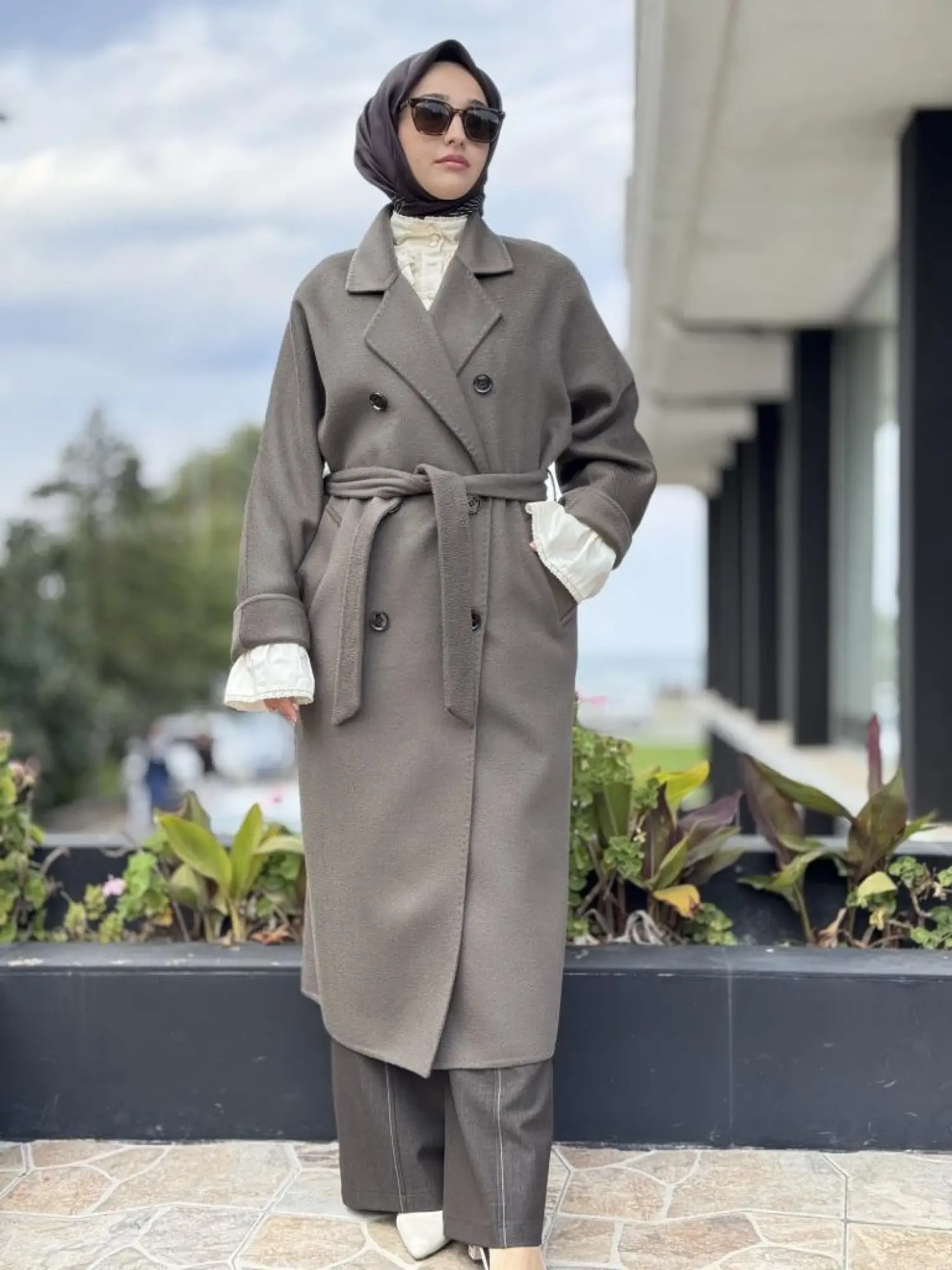 WOM BTQ Hakiki Zibellino Kuşaklı Düğmeli Yün Kaban