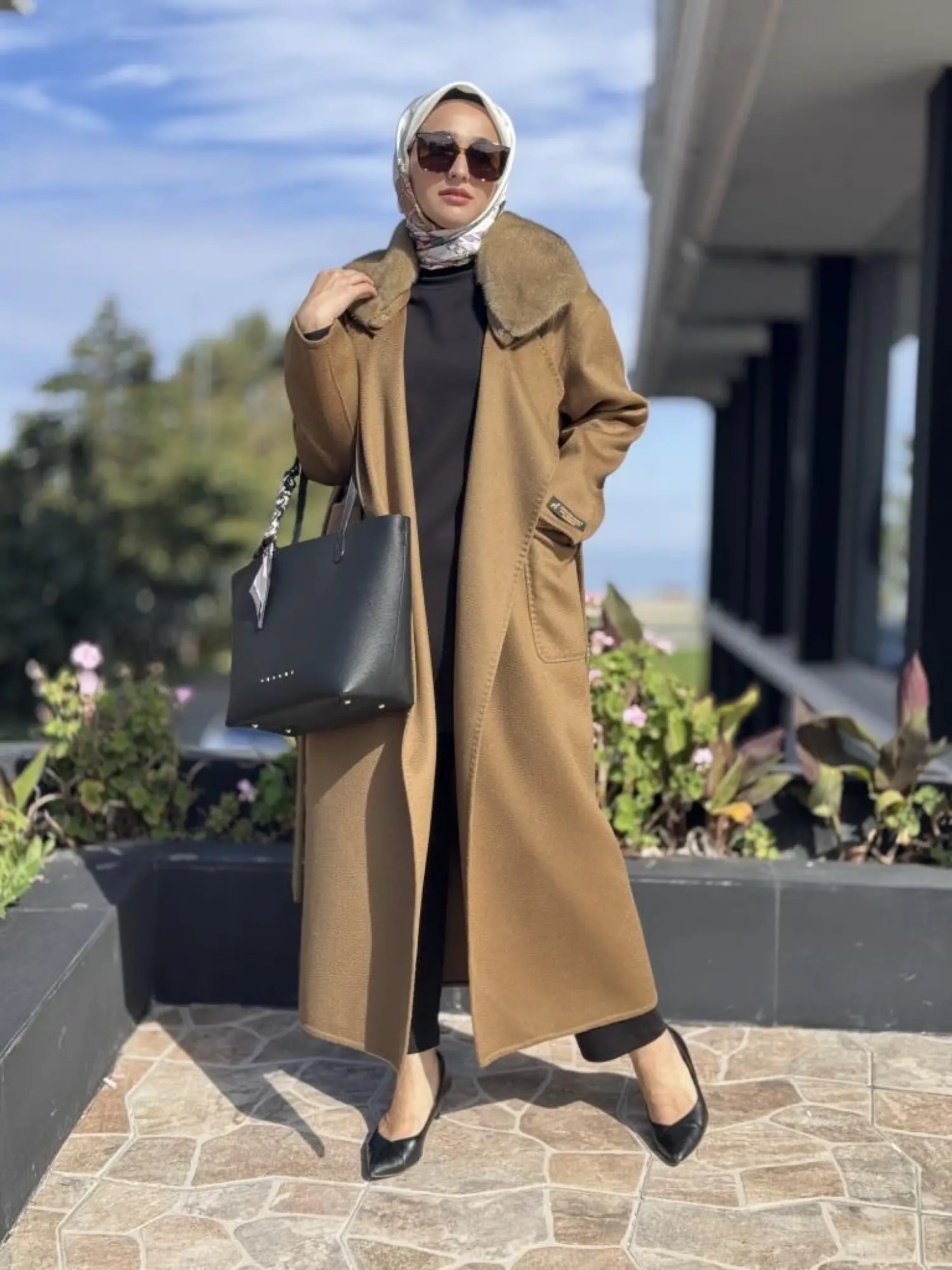 WOM BTQ Seyyar Kürklü Kuşaklı Zibellino Yün Kaban