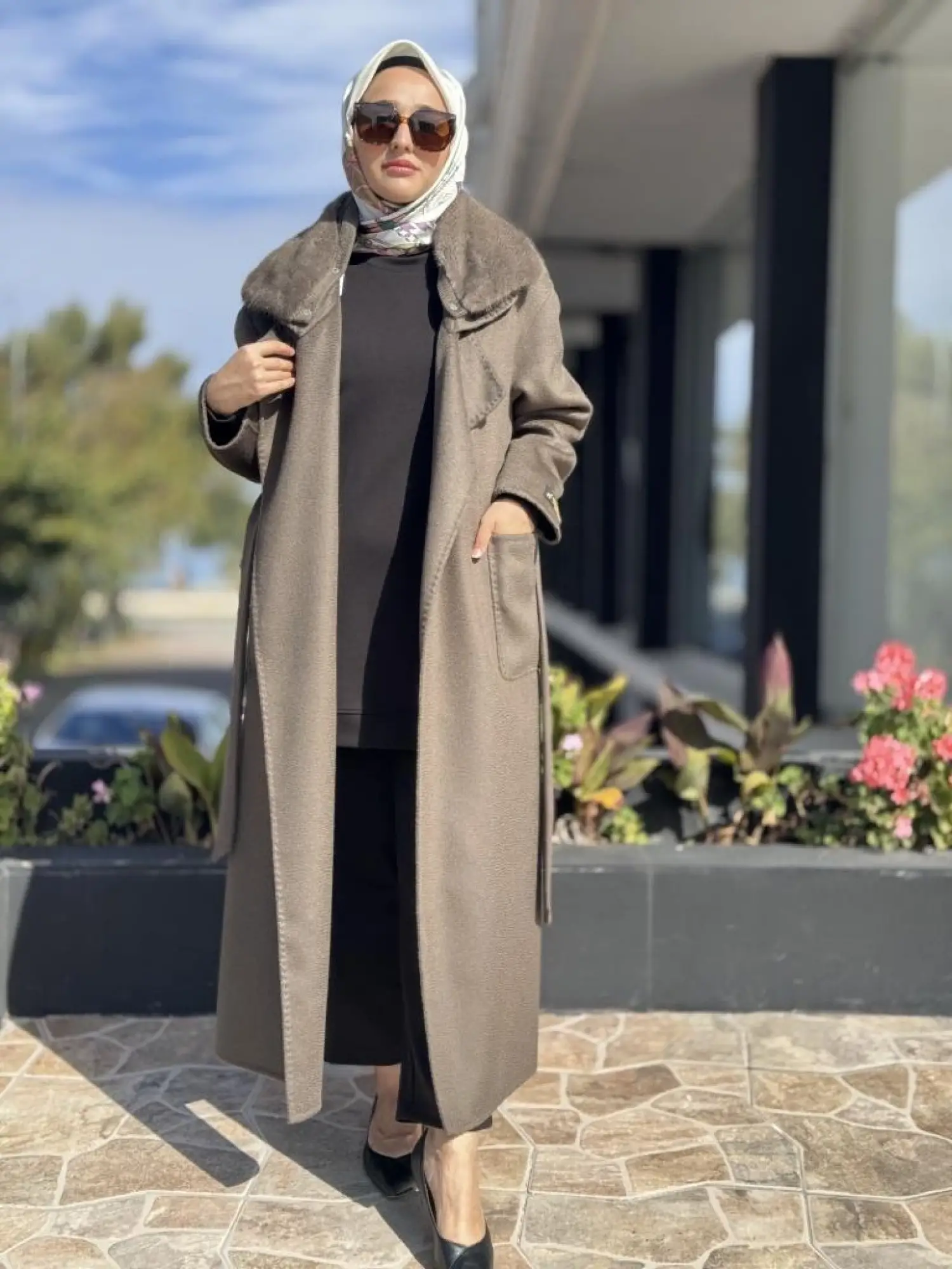 WOM BTQ Seyyar Kürklü Kuşaklı Zibellino Yün Kaban