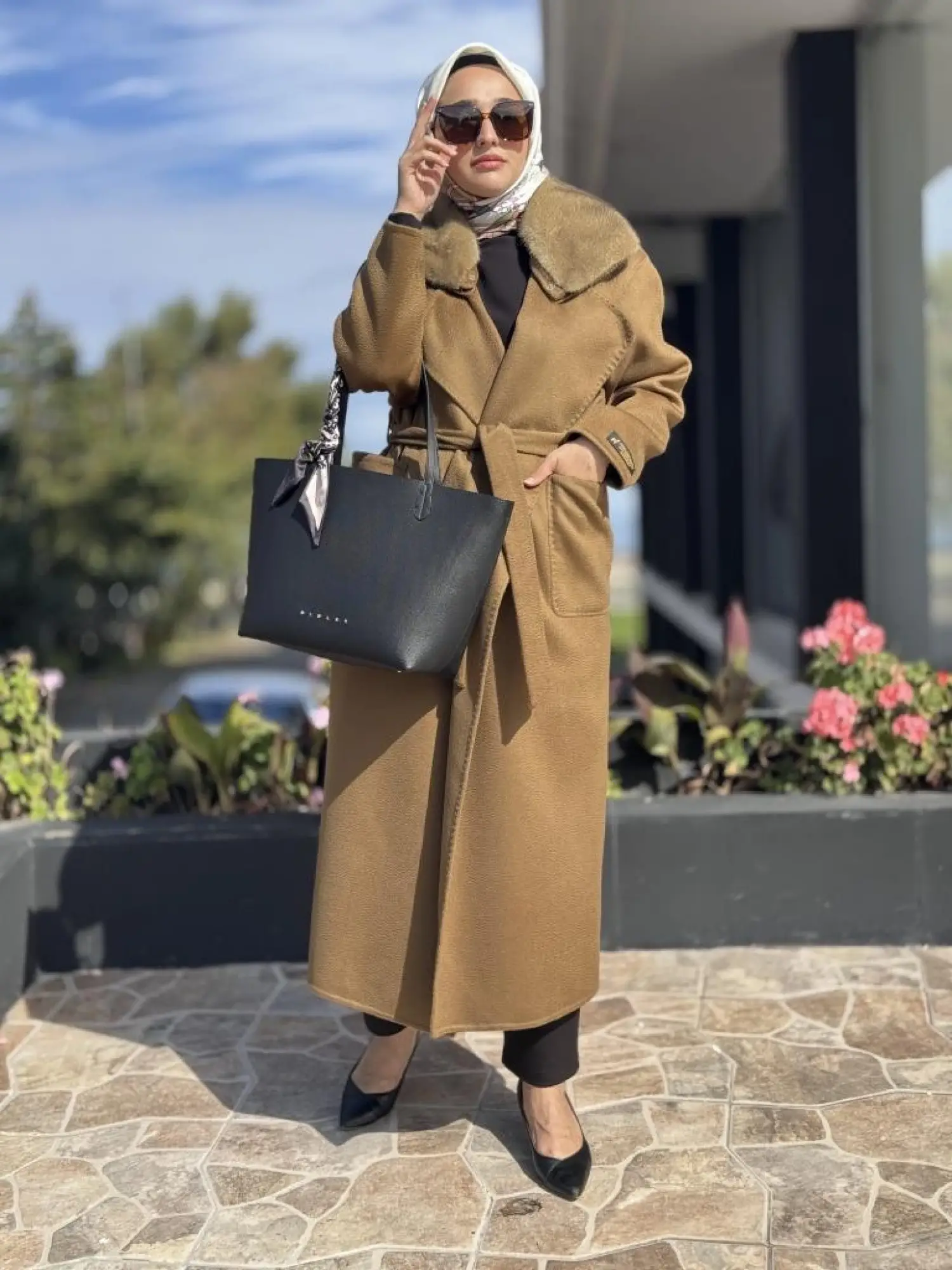 WOM BTQ Seyyar Kürklü Kuşaklı Zibellino Yün Kaban