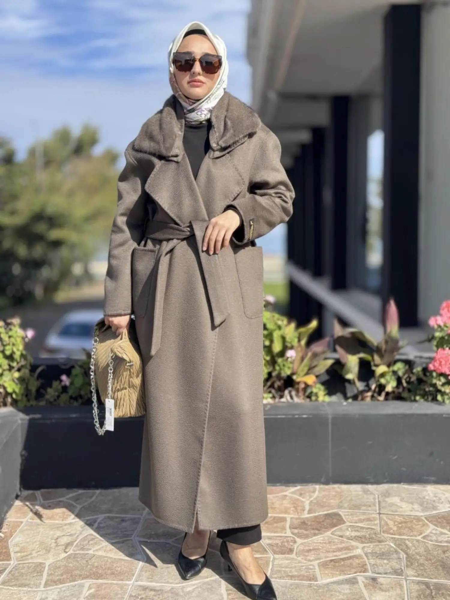 WOM BTQ Seyyar Kürklü Kuşaklı Zibellino Yün Kaban