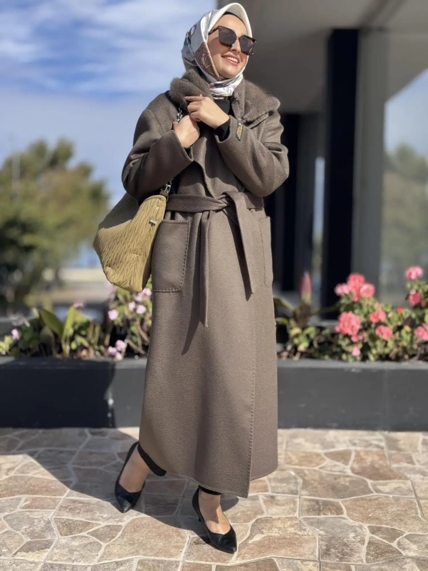 WOM BTQ Seyyar Kürklü Kuşaklı Zibellino Yün Kaban