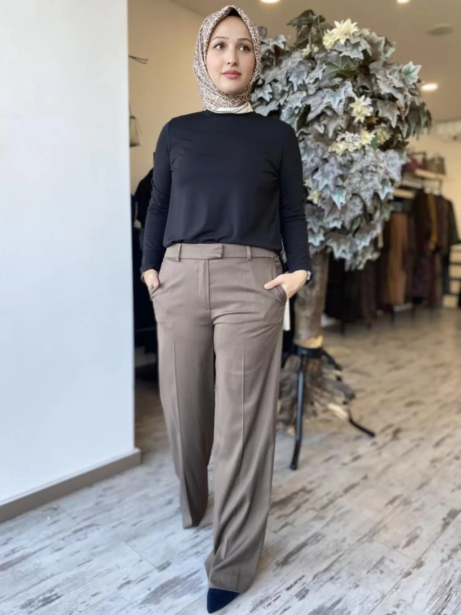 Yeşim Özcan Beli Lastikli Palazzo Gala Pantolon 124K12008