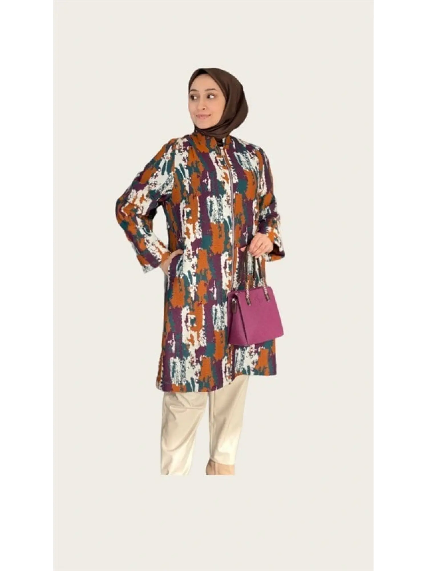 ZEMS Renkli Desenli Uzun Ceket (3059)