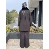 Sırtı Boncuk Detaylı Seyyar Kürk Detaylı Kap Pantolon Takım WAC92033