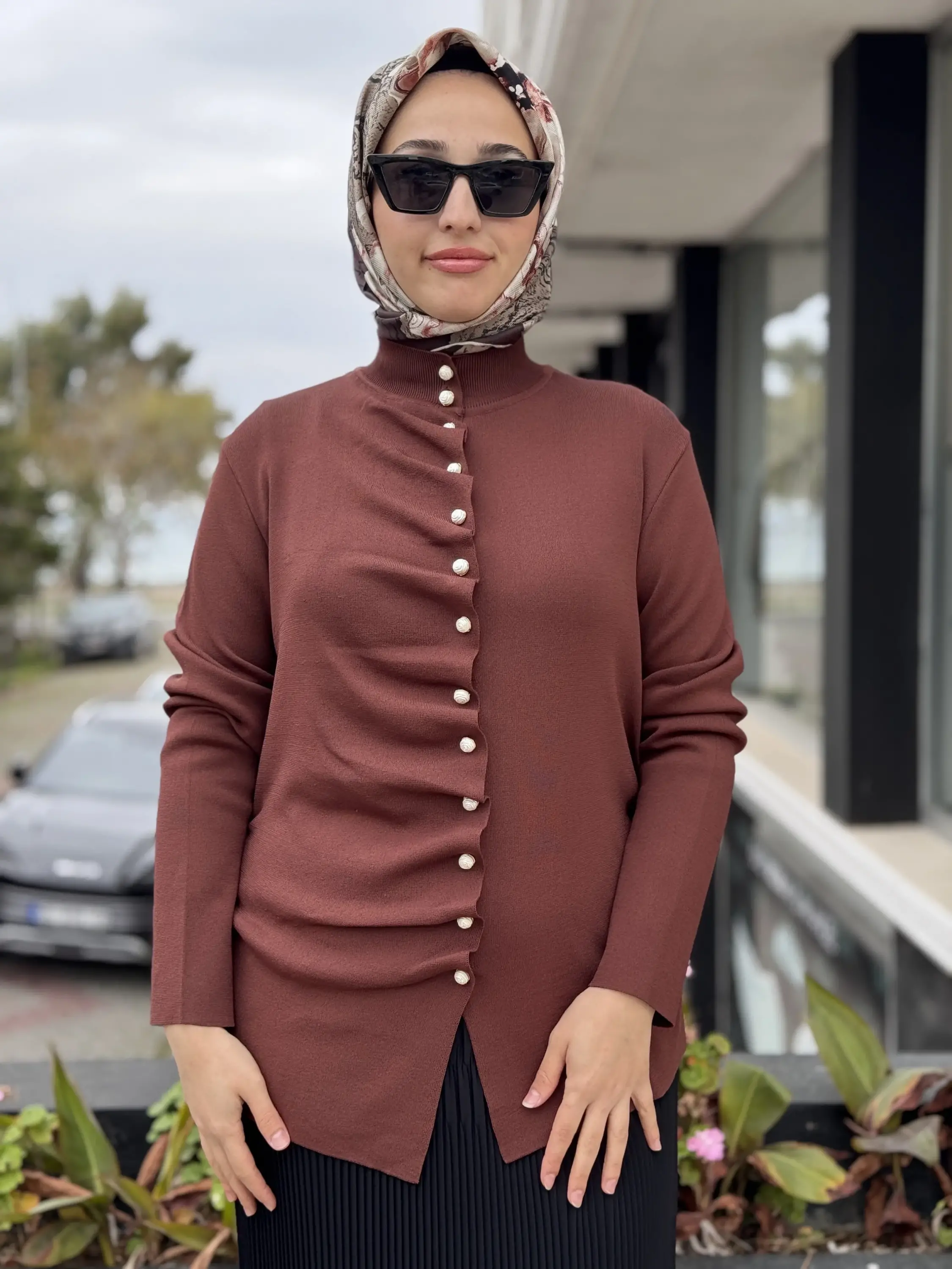 Ghisa İnci Düğme Detaylı Büzgülü Hırka G3294